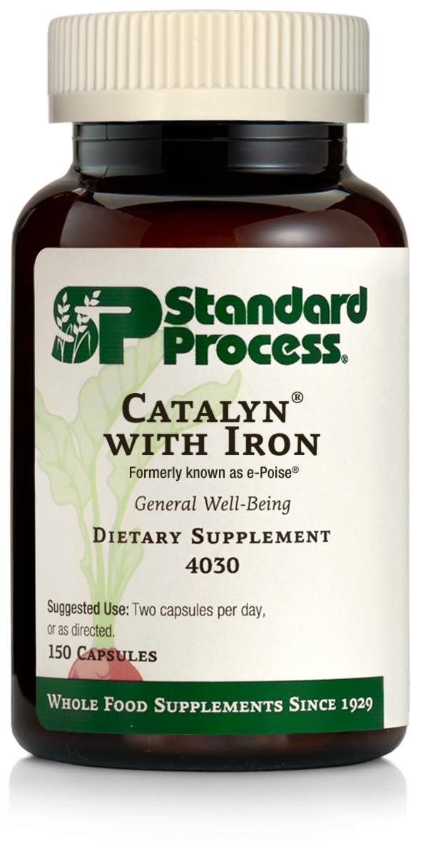 Standard Process Catalyn with Iron - Whole Food Multivitamin for Energy & Vitality | Riboflavin, Vitamin B6, Thiamine, Wheat Germ | Antioxidant Support with Vitamin A & Flaxseed Oil | 150 Capsules - Daily Wellness Supplement for Active Lifestyles & Immune Support