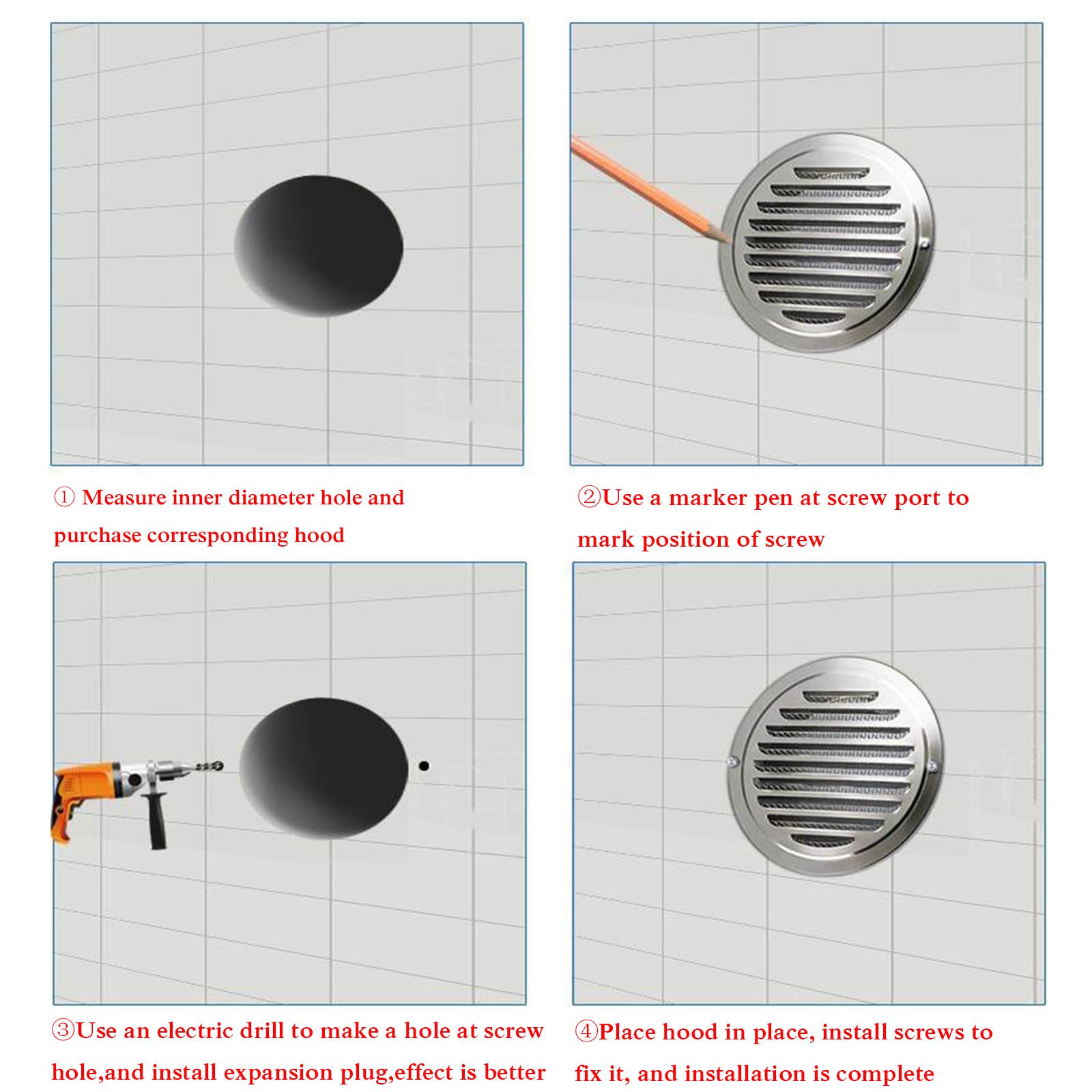Stainless Steel Round Wall Air Vent Ducting - 80mm/3.15in HVAC Ventilation Grille Cover for Kitchen, Bathroom & Garage Exhaust System