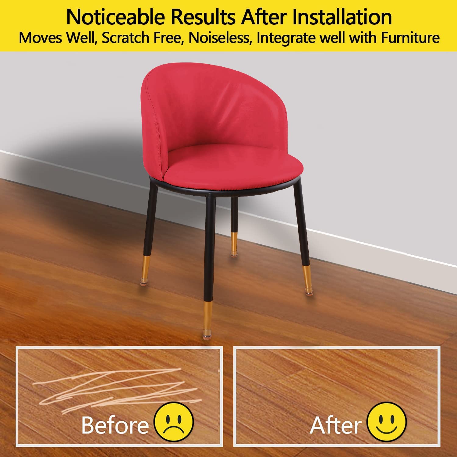 Black Felt Chair Leg Floor Protectors - 8 Pack Furniture Leg Caps for Hardwood Floors (Fits 1.1-1.3 Inch Legs) - Anti-Scratch & Noise Reduction for Dining Chairs, Office Chairs & Home Furniture - Protect Floors from Damage & Scratches