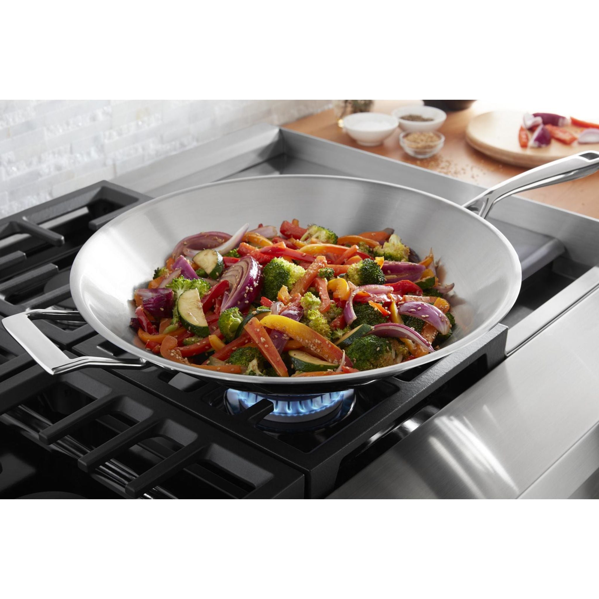KitchenAid 48 Inch 5 Burner Gas Cooktop with Continuous Grates - Stainless Steel (KCGC558JSS) | Perfect for Home Chefs & Modern Kitchens