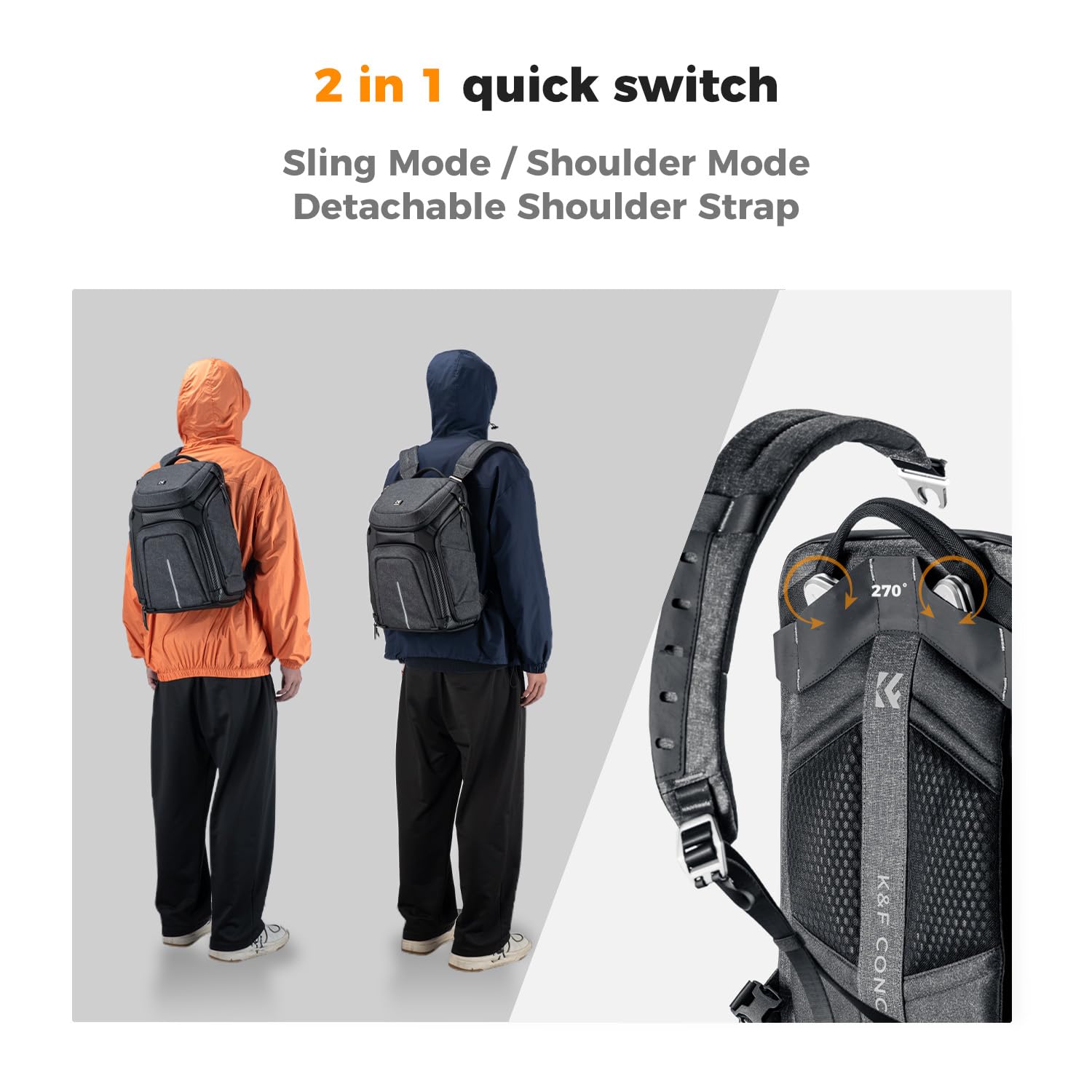 K&F Concept Professional Camera Backpack - Waterproof DSLR/SLR Photography Bag with 15.6 Inch Laptop Compartment & Tripod Holder | Perfect for Travel, Hiking, and Outdoor Photography