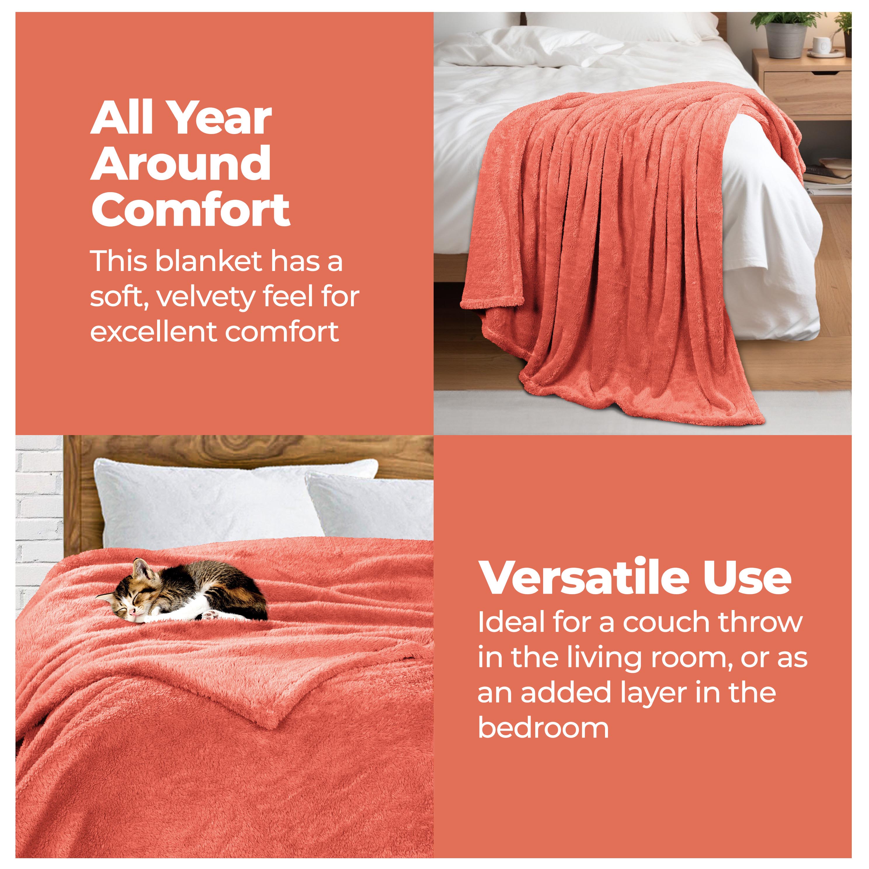 Classic Solid Fleece Plush Medium Weight Fluffy Soft Blanket - Cozy & Warm for Bed, Sofa, Travel & Gifts | Ultra-Soft Throw Blanket for All Seasons