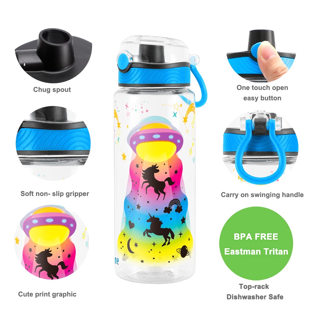 BPA-Free 23oz (680ml) Cute UFO Water Bottle for Kids & Girls - Tritan, Leak Proof, Easy to Clean with Carry Handle - Perfect for School, Travel & Outdoor Activities