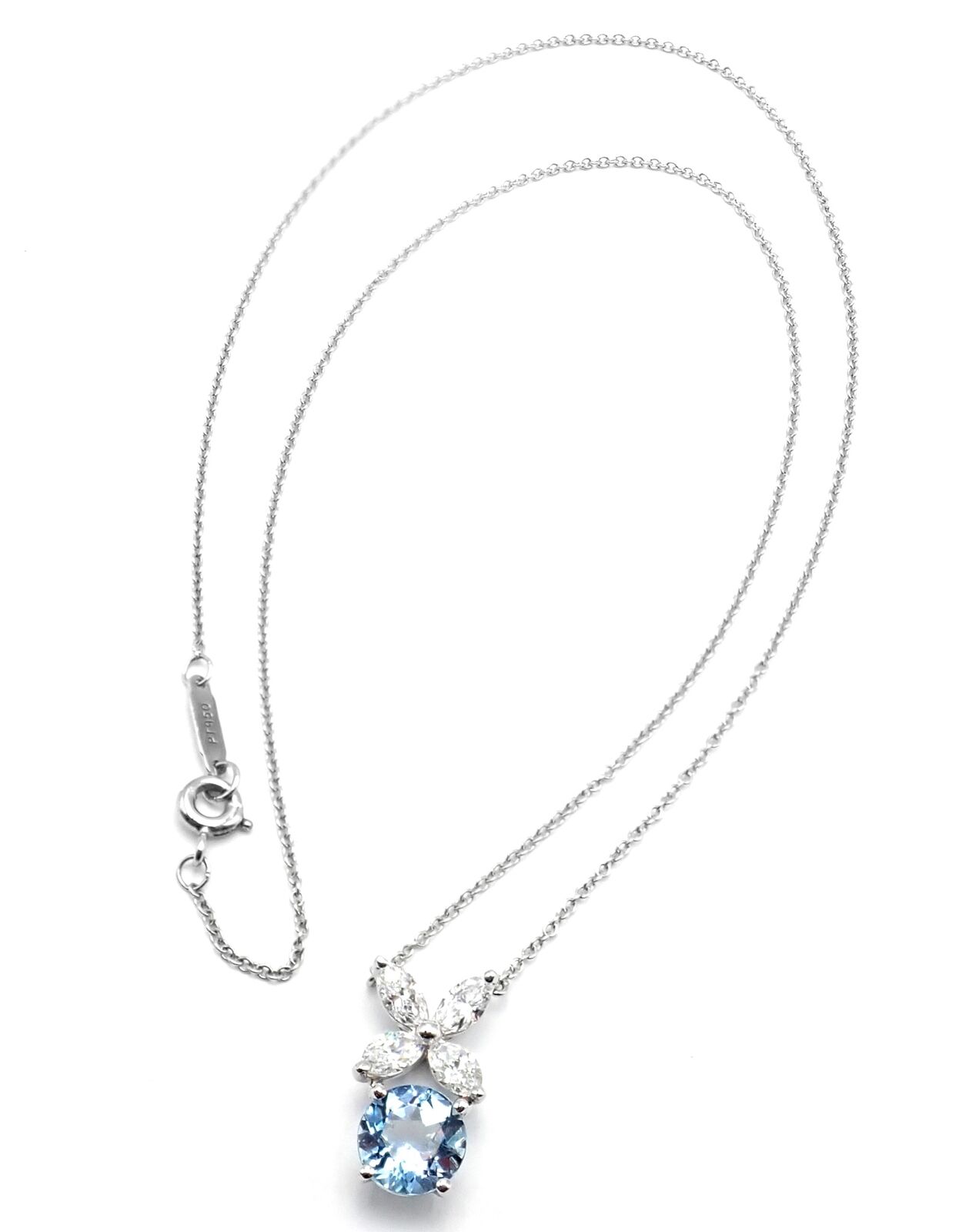 Authentic Tiffany & Co Victoria Platinum Diamond Aquamarine Pendant Necklace for Women - Elegant Jewelry Gift for Anniversary, Birthday & Special Occasions