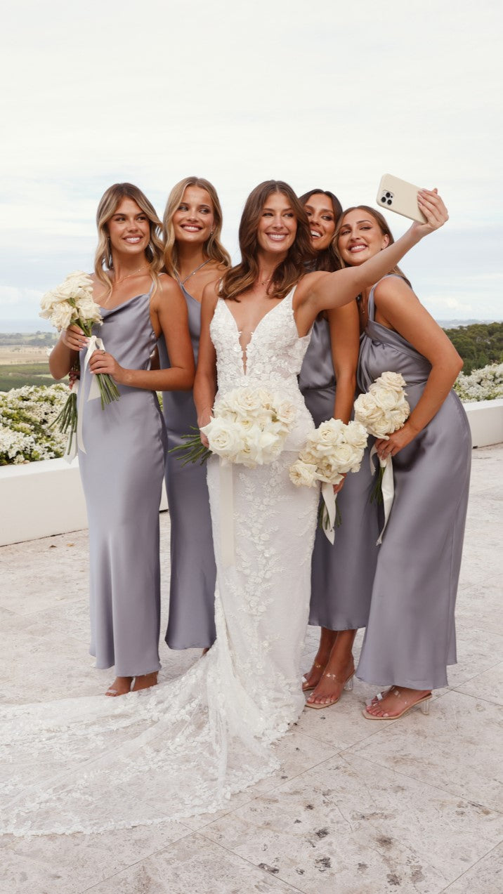 Greta Maxi Dress for Women - Elegant Steel Blue Flowy Long Dress for Summer, Beach, Wedding & Special Occasions
