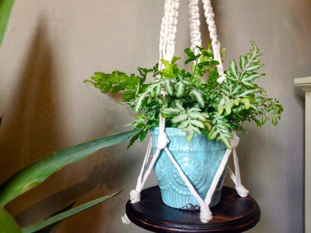 Handmade Macrame Plant Hanger Shelf - Boho Wooden Hanging Table for Indoor Plants - Wall Decor for Living Room, Bedroom & Balcony - Perfect for Small Space Decor & Boho Home Style
