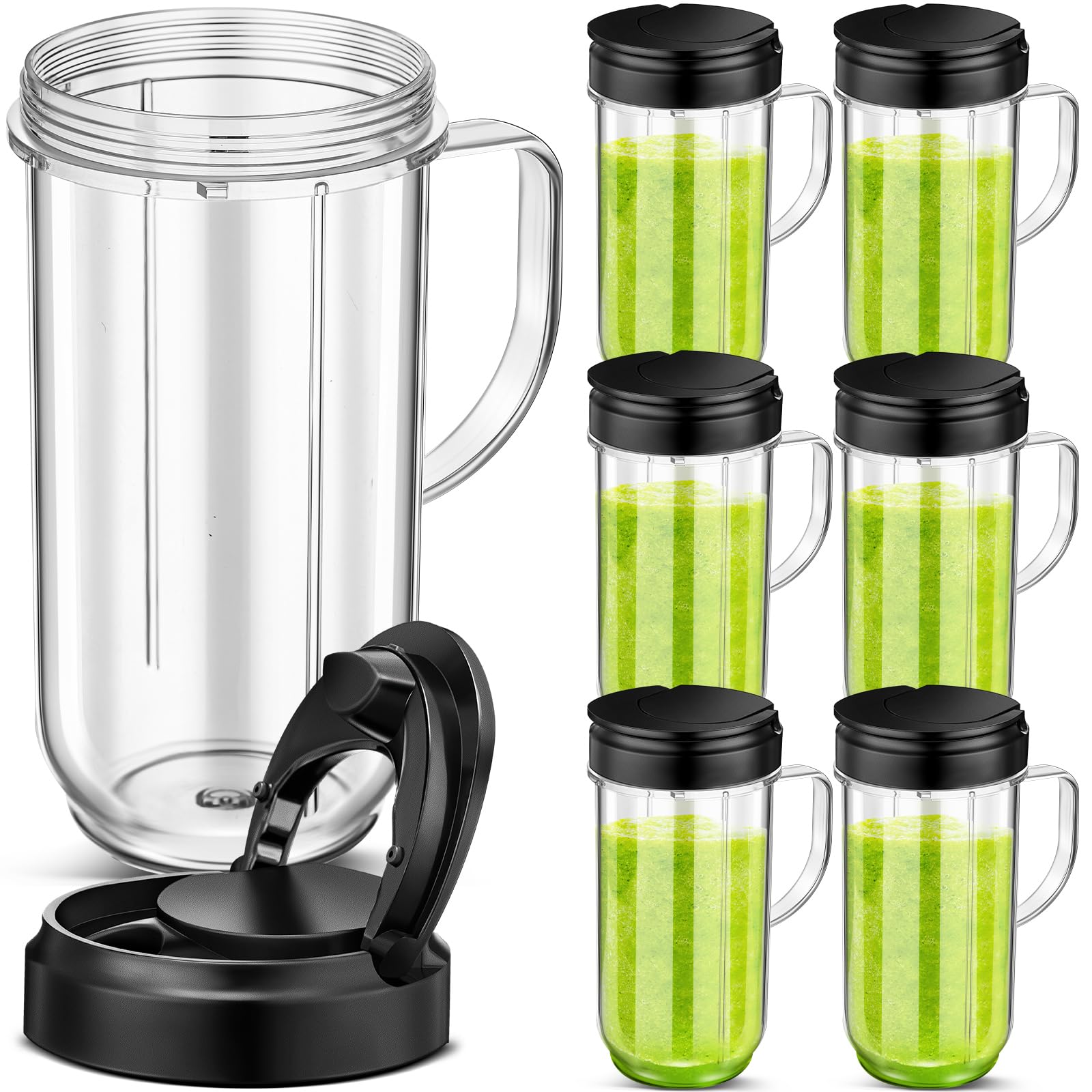 Nuenen 6-Piece Bullet Blender Cup Set - 22oz Large Replacement Cups with Flip Top Lid & Handle - Compatible with Most Bullet Blenders - Perfect for Smoothies, Protein Shakes & Meal Prep - BPA-Free Juicer Mixer Accessories