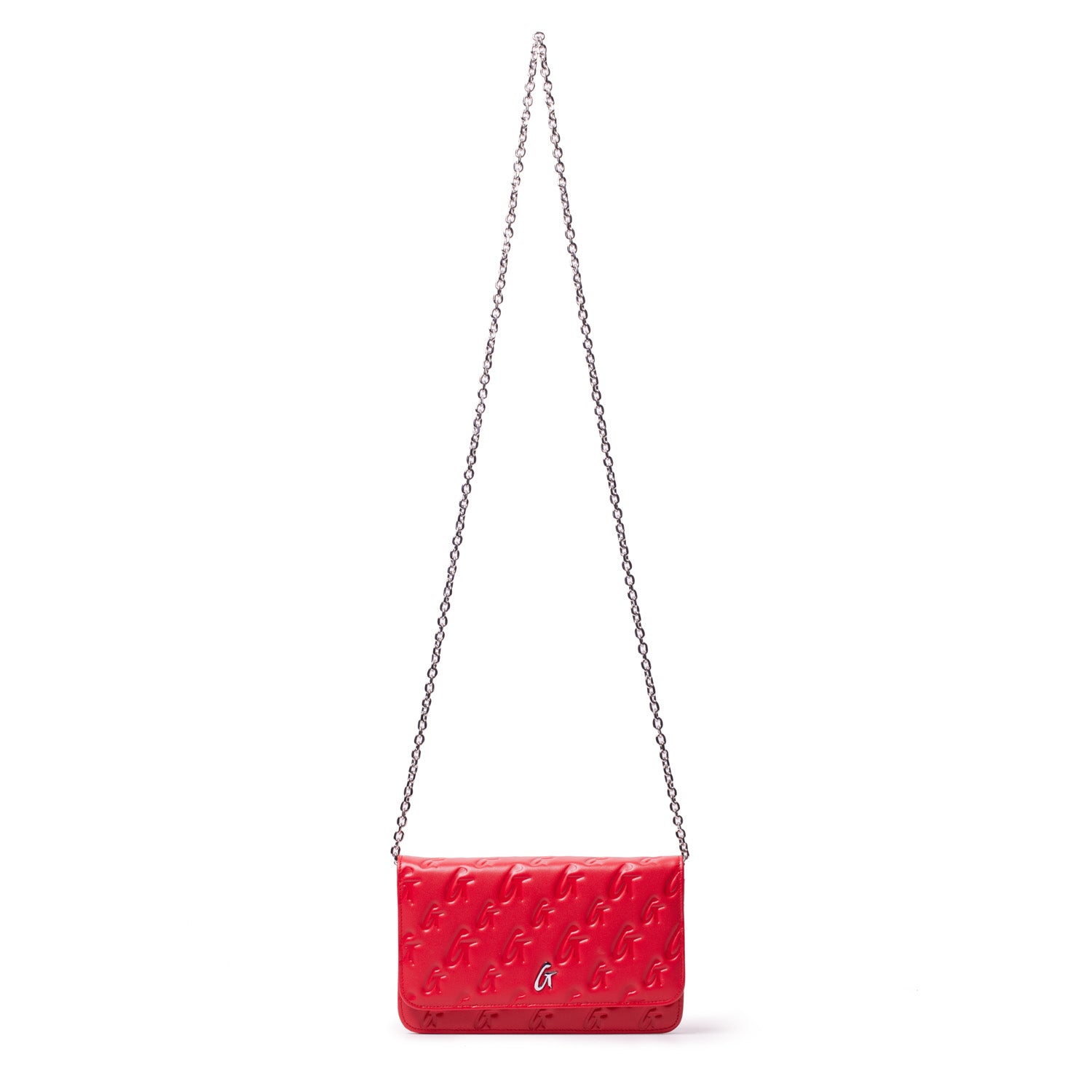 Luxury Monogram Silver Women's Wallet on Chain (WOC) in Red - Perfect for Evening Bags, Parties & Special Occasions