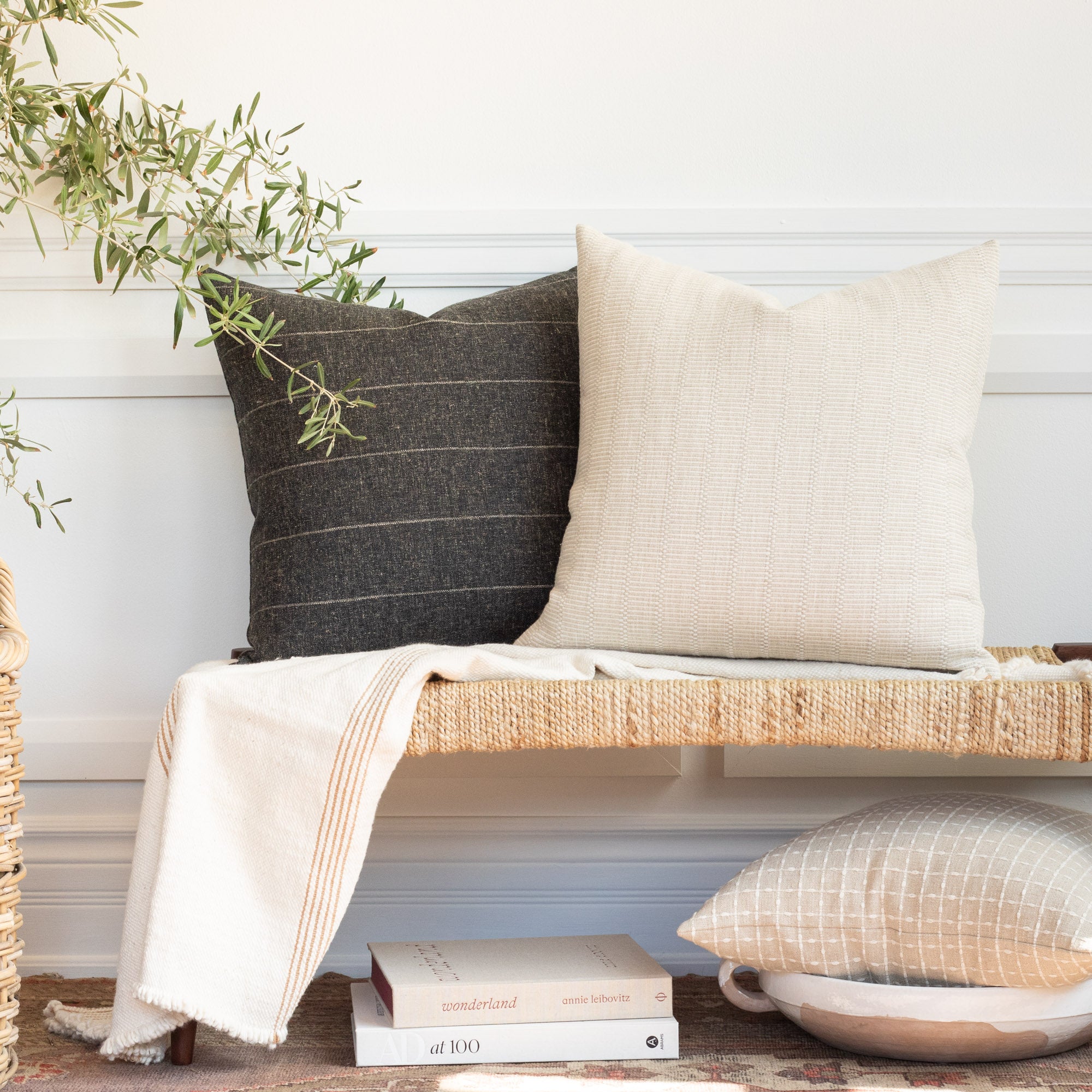 Beaumont 22x22 Inch Decorative Throw Pillow Cover - Natural Linen Square Cushion for Sofa, Bed & Home Decor - Living Room, Bedroom, Dorm Essentials