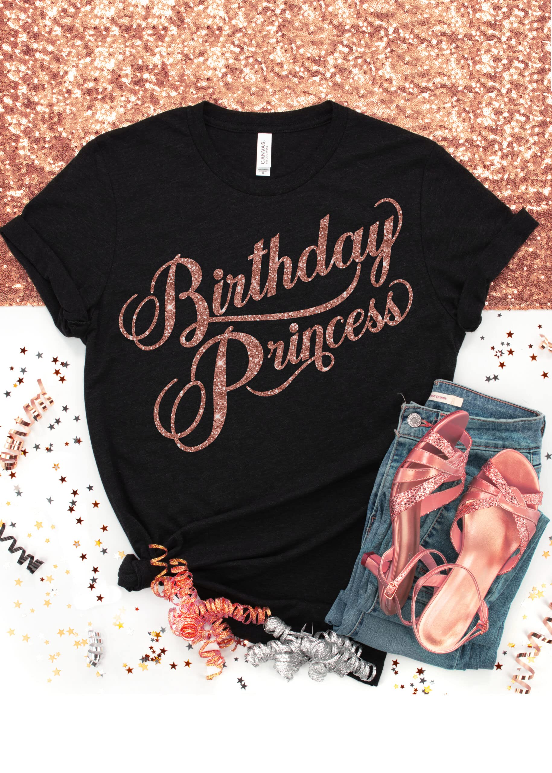 Sparkling Rhinestone Birthday Sash Shirt for Women & Girls - Elegant Rose Gold Sequin Party Top - Perfect for Birthdays, Bachelorette & Special Celebrations