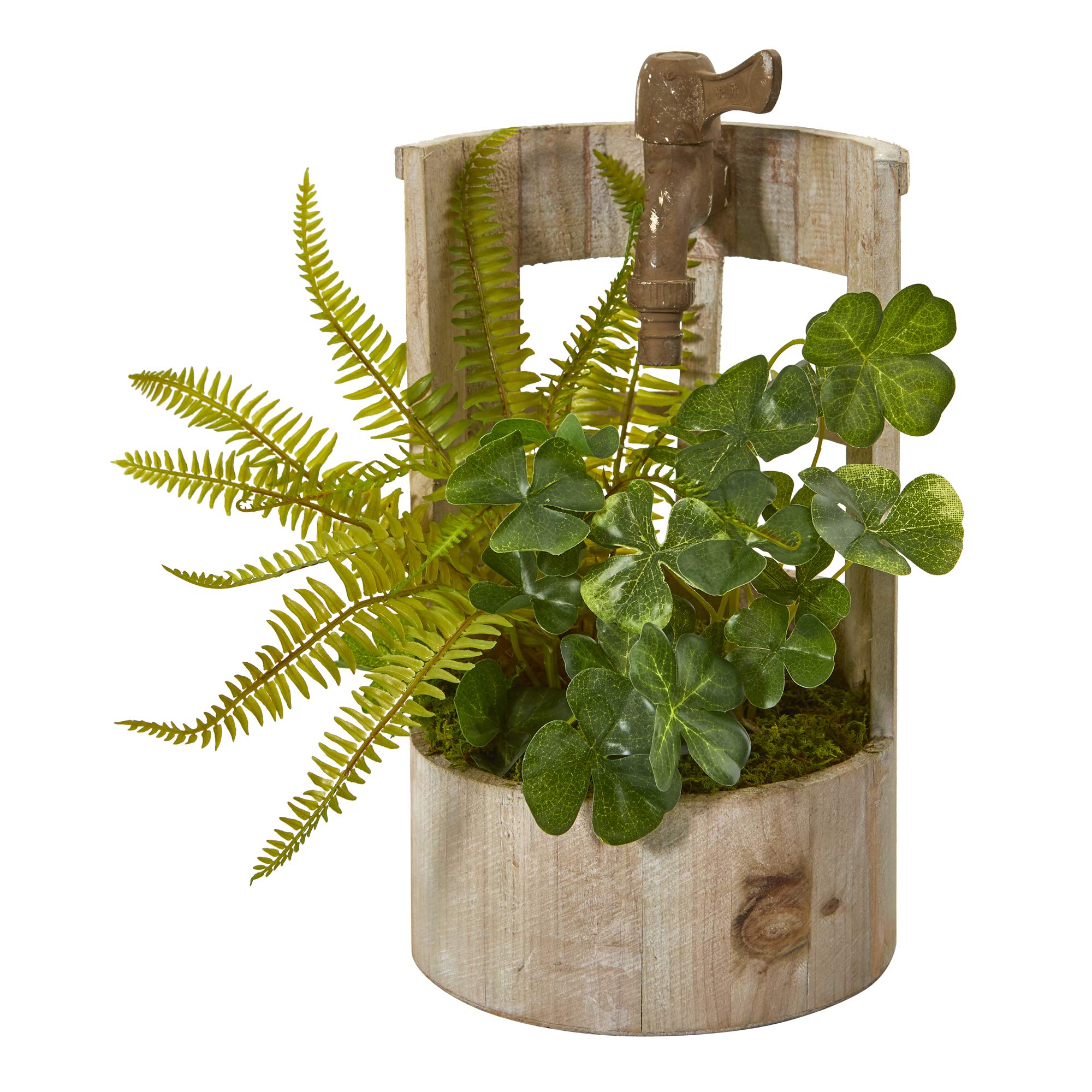 Nearly Natural 12 Inch Mini Clover & Fern Artificial Silk Plant for Faucet Planter - Green - Perfect for Kitchen, Bathroom, and Office Decor