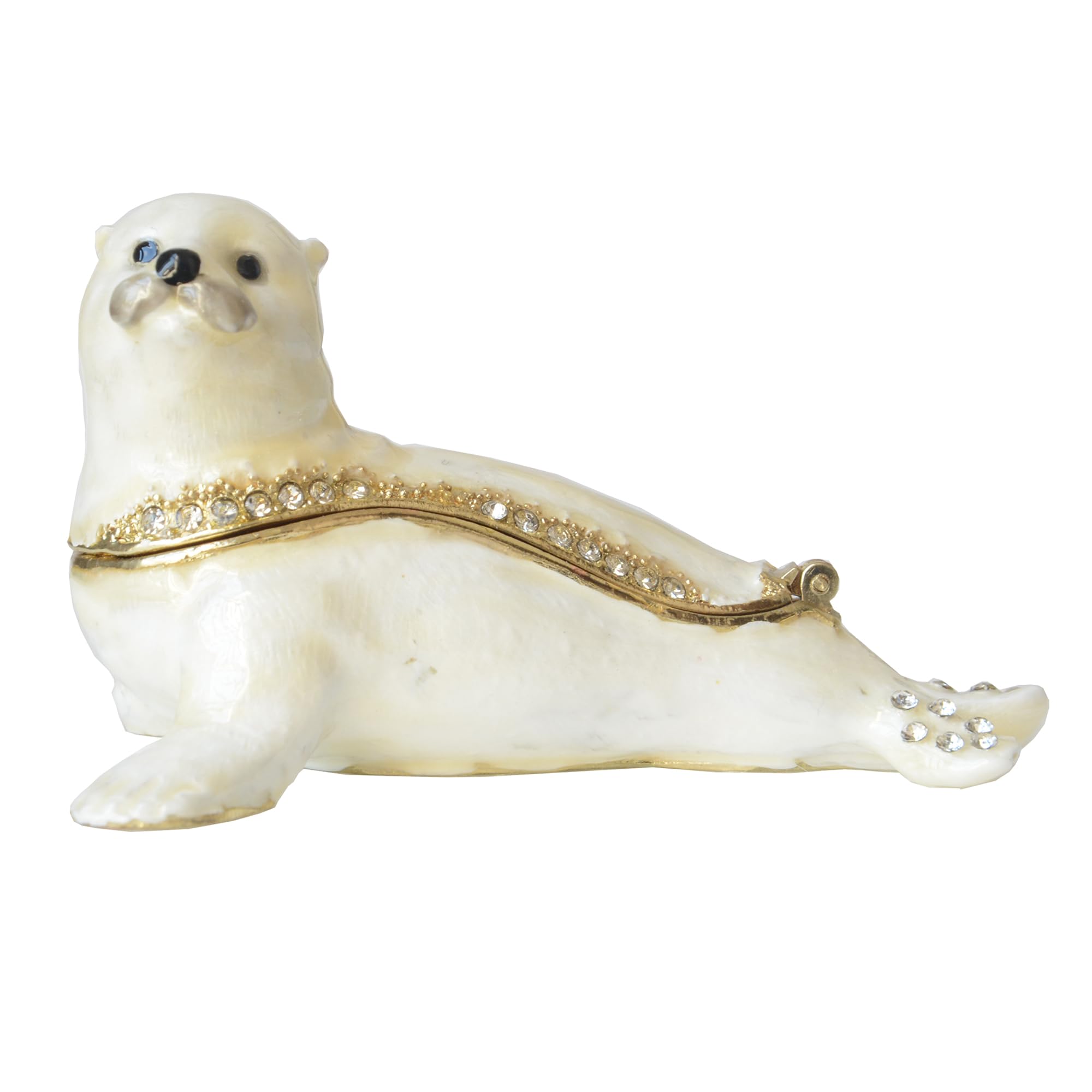 White Seal Pup Trinket Box - Bejeweled Jewelry Storage Box with Necklace Holder, Nautical Themed Gift for Women, Perfect for Home Decor & Jewelry Organization