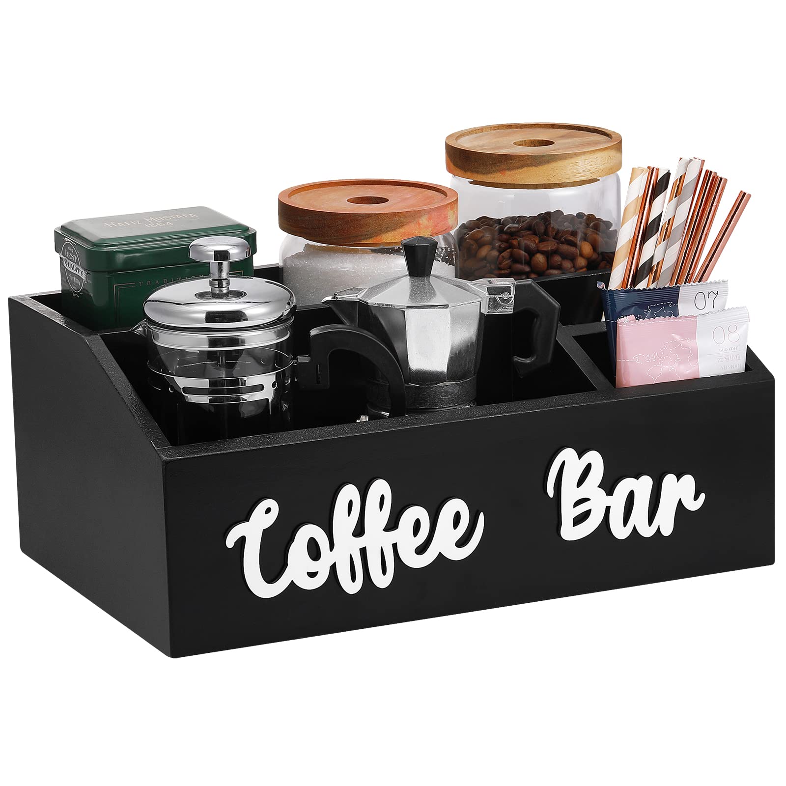 Premium Wooden Coffee Pod Holder & Storage Box - Farmhouse Kitchen Decor with Coffee Bar Lettering - Perfect for Keurig K-Cups, Nespresso Capsules & Coffee Station Organization - Ideal Gift for Coffee Lovers (Black)