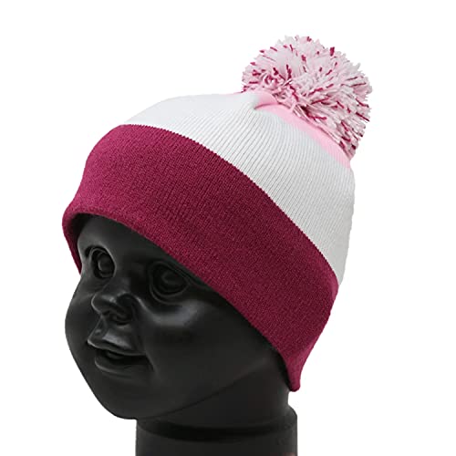 Pink Striped Beanie With Pom