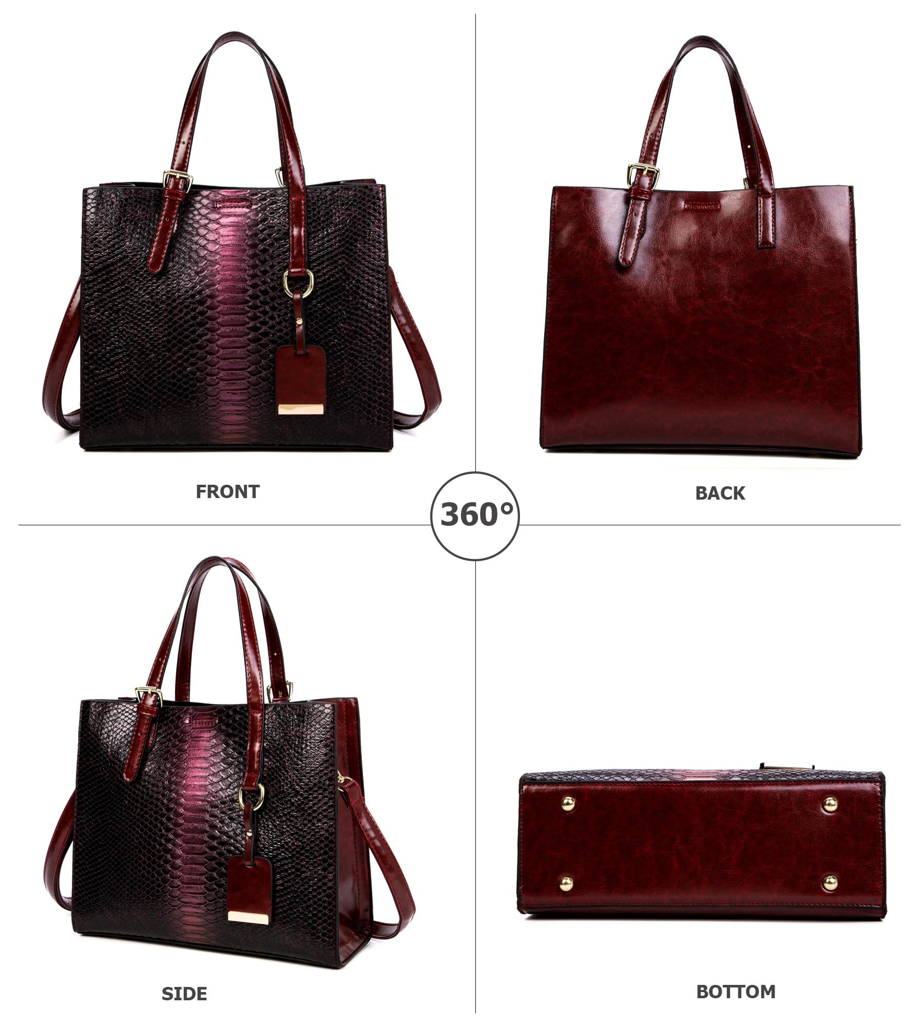 KingTo Women's Crocodile Pattern Leather Satchel Handbag Set - 3 Piece Stylish Tote & Shoulder Bag Purse for Work, Travel & Daily Use