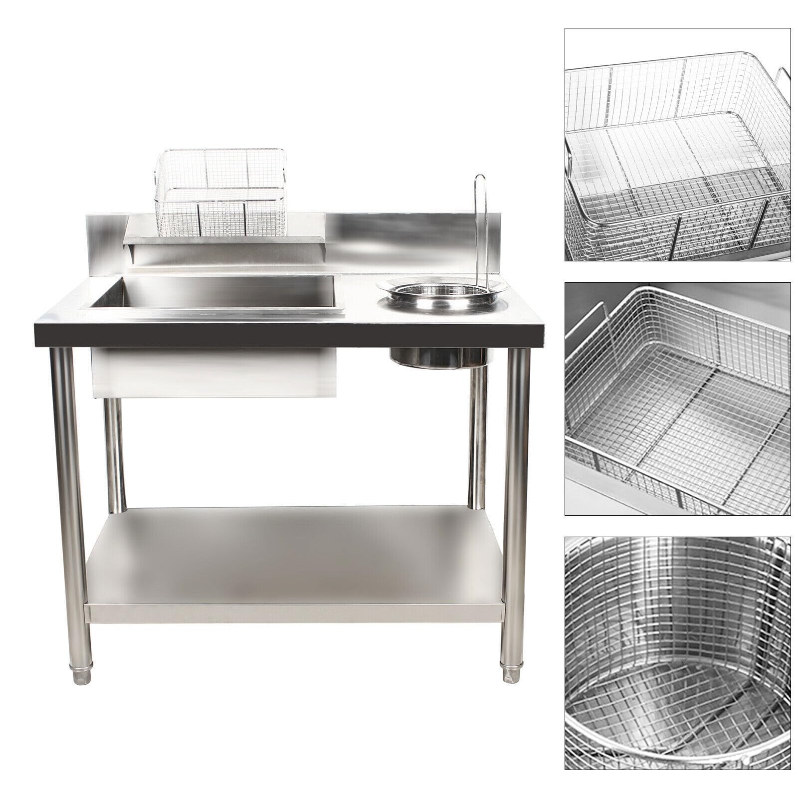 Commercial Stainless Steel Breading Table for Fried Food Preparation - Heavy Duty Restaurant Kitchen Station with Containers & Baskets - Perfect for Chicken, Fish, and Seafood Breading in Restaurants, Food Trucks, and Catering Businesses