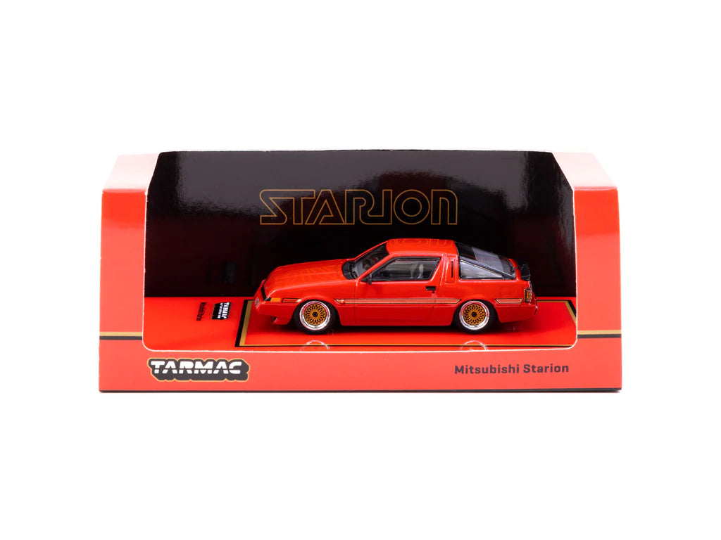 Tarmac Works 1:64 Scale Mitsubishi Starion Diecast Model Car - Bright Red Collectible Toy for Display, Racing Games & Car Enthusiasts