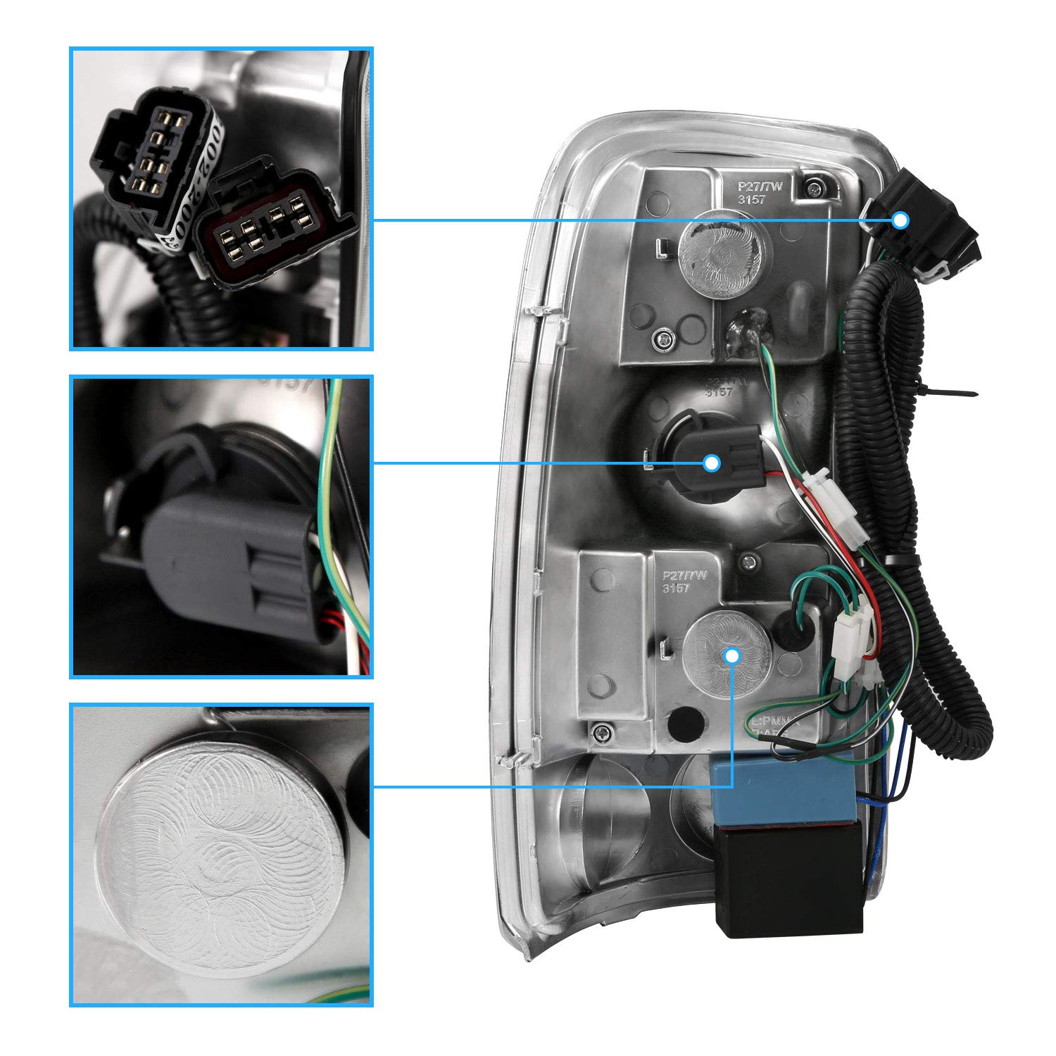 2000-2006 Chevy Tahoe Suburban & GMC Yukon LED Tail Lights - Dark Black Brake Light Assembly Set with Bulb Harness (Pair) - Left & Right Side Replacement for Enhanced Night Visibility and Safety