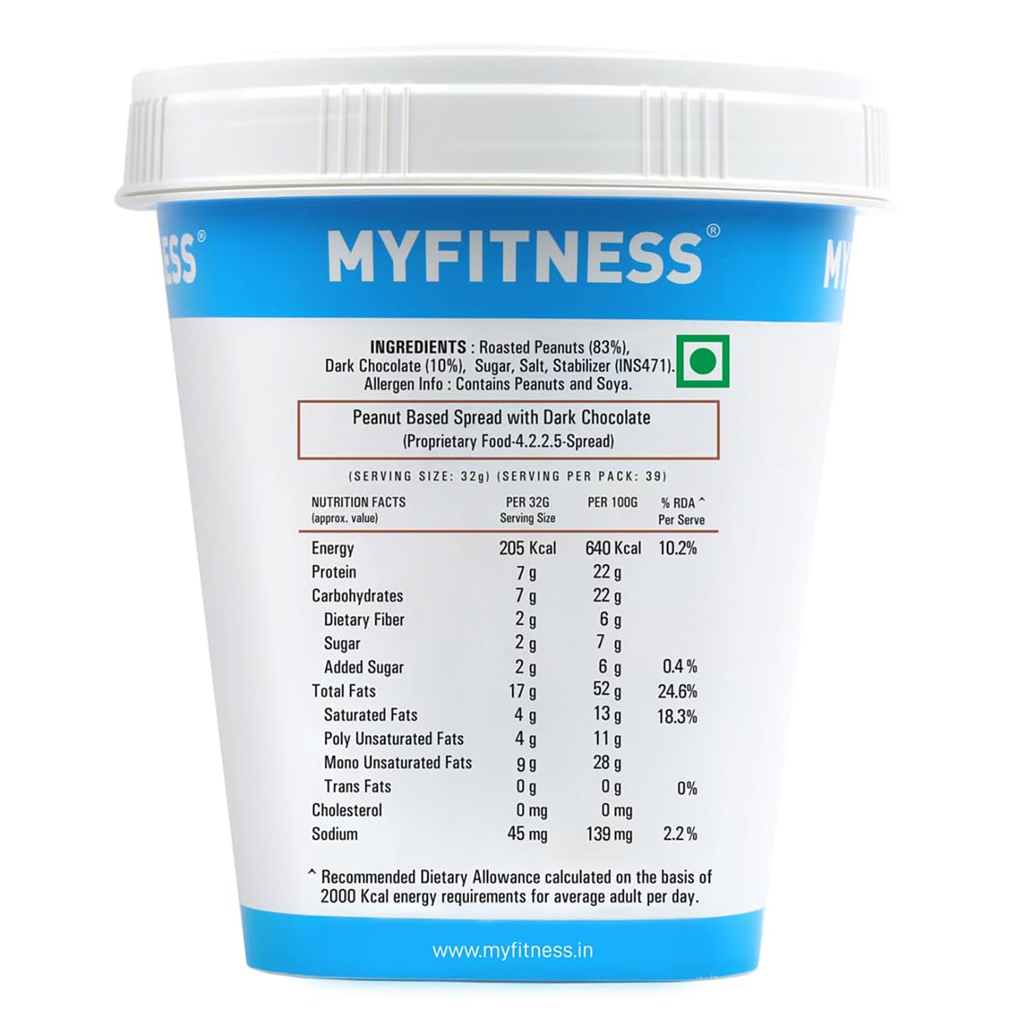MYFITNESS All Natural Peanut Butter Chocolate Spread - Non-GMO, Gluten-Free, High Protein, No Preservatives - 510g | Healthy Snack for Smoothies, Toast & Baking - Made in USA