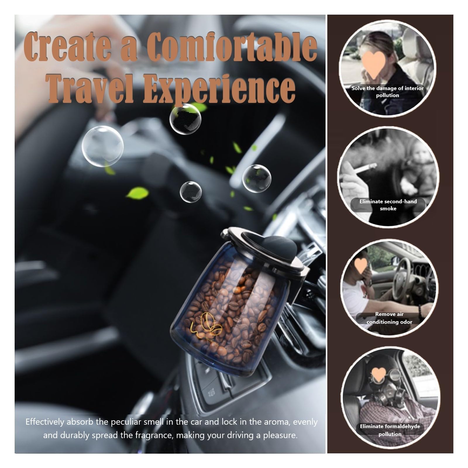 Premium Coffee Scented Car Air Freshener with Vent Clip - 2 Pack Refillable Natural Coffee Bean Fragrance, Eliminates Odors & Freshens Vehicle - Perfect Car Accessory Gift for Men & Women (Latte Scent) - Ideal for Commuting, Road Trips & New Cars