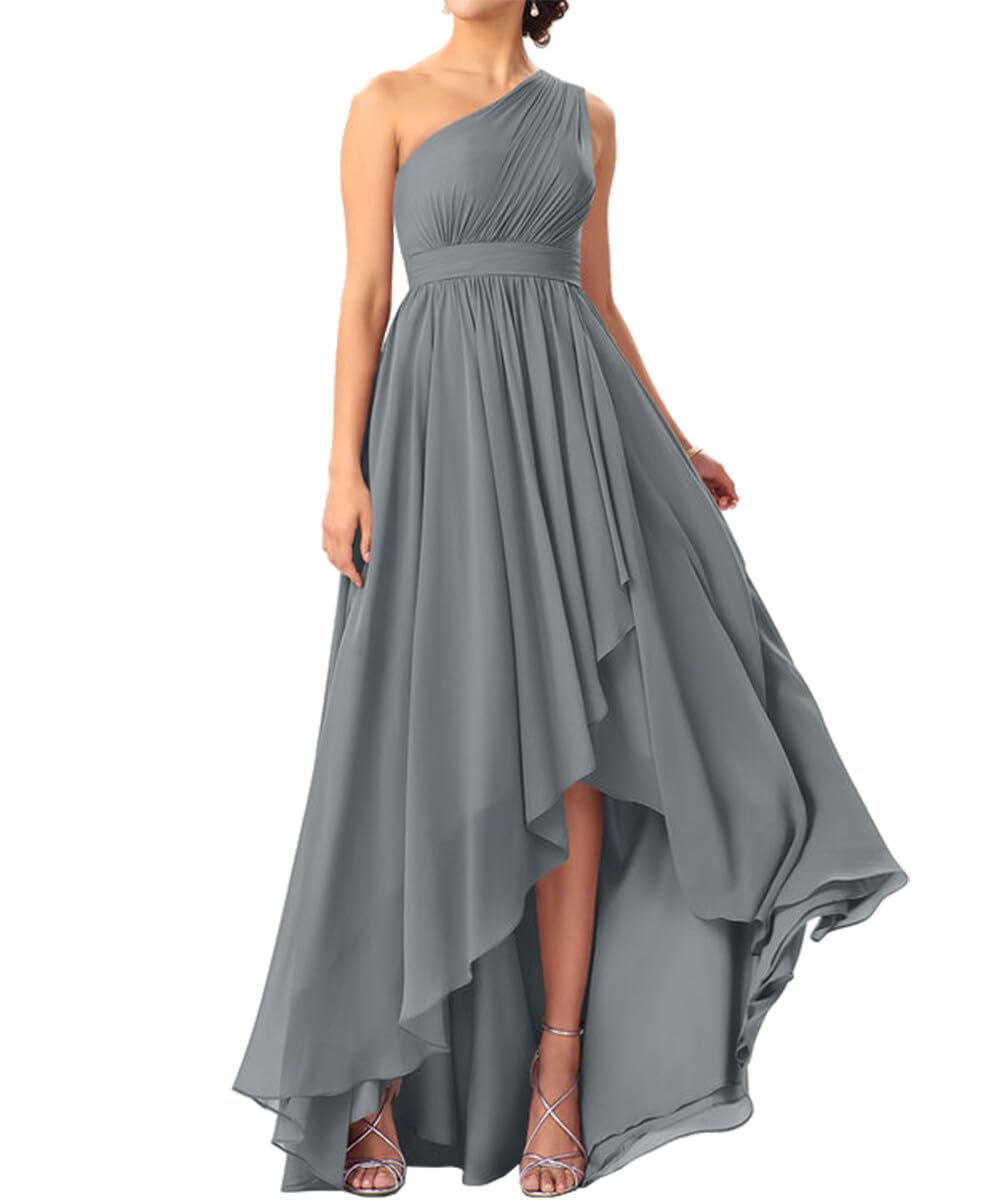 JAEDEN 2025 One Shoulder High Low Pleat Chiffon Bridesmaid Dress - Elegant Wedding Party Attire for Bridesmaids, Formal Events & Special Occasions