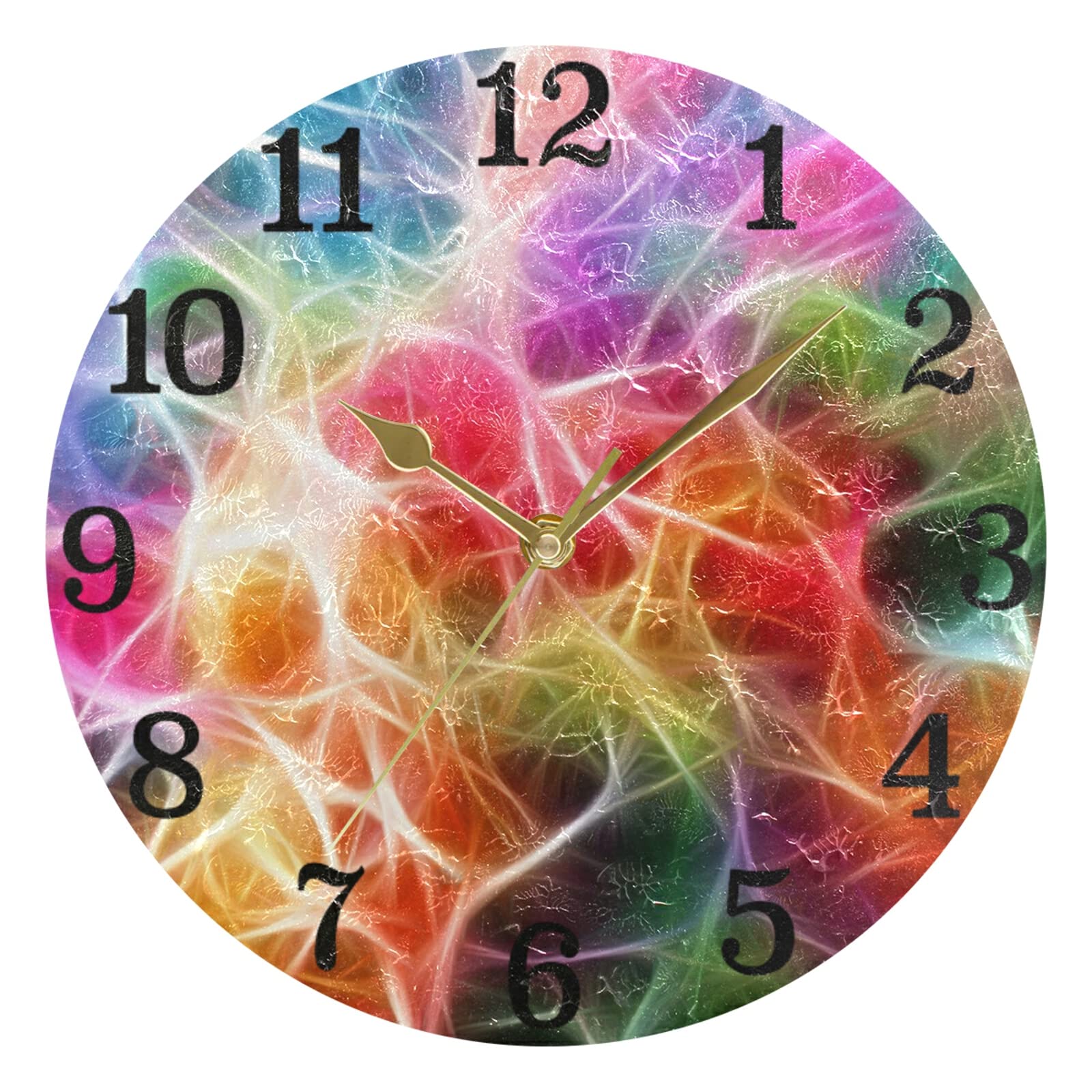 Vibrant Rainbow Braid Web Aesthetic Round Gold Wall Clock - 10 Inch Silent Non-Ticking Quartz Battery Operated - Perfect for Girls Room, Bedroom, Gym & Home Decor - Modern Colorful Atomic Design for Stylish Interiors
