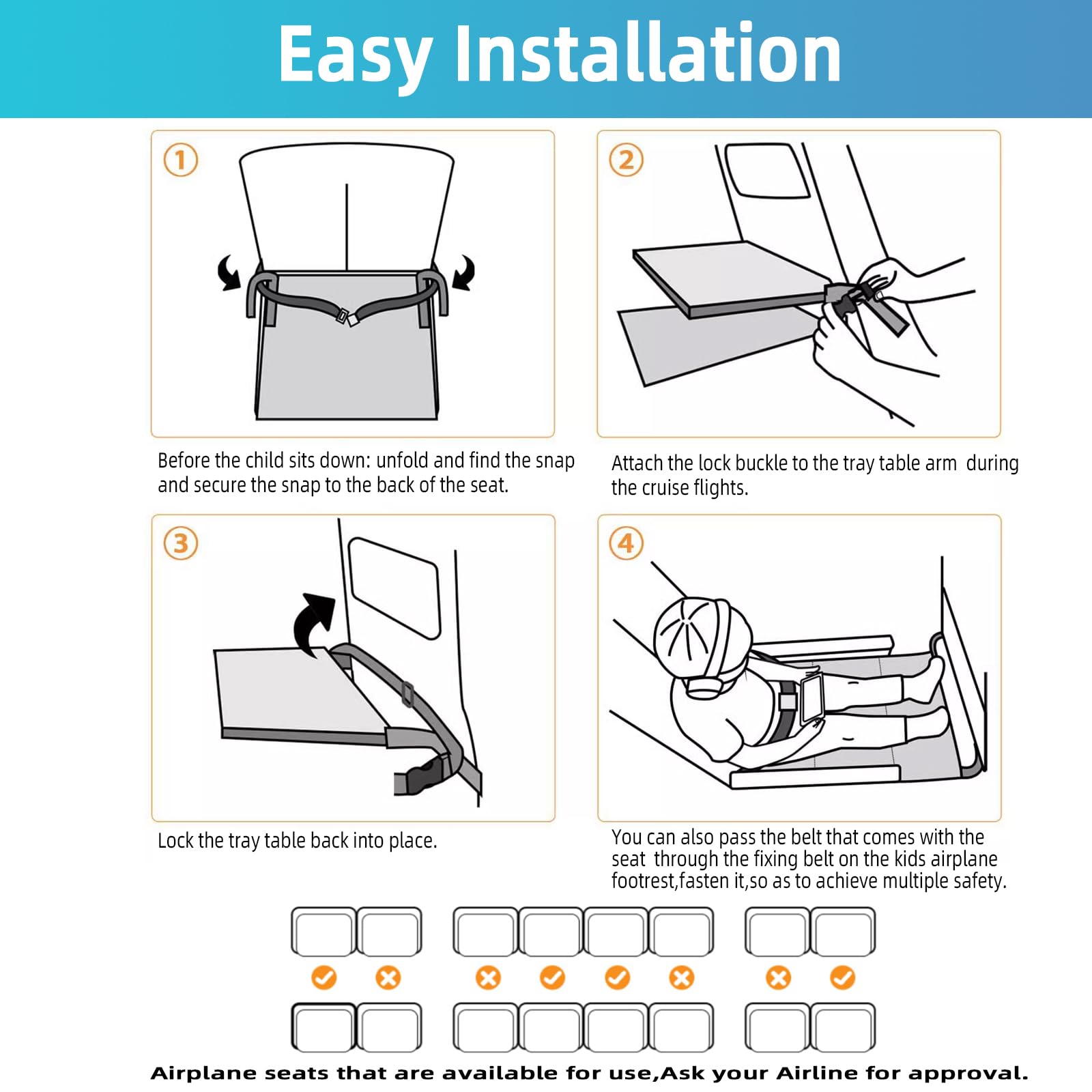 FOTN Toddler Airplane Bed - Kids Travel Seat Extender & Portable Footrest for Safe Sleeping on Flights | Airplane Essentials for Infants & Children | Perfect for Long Trips & Overnight Travel (Pink)