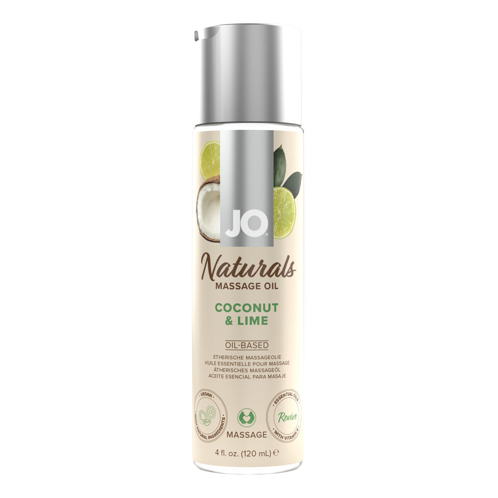 JO Naturals Vegan Massage Oil - Coconut & Lime Scented, All-Natural Relaxation Oil for Couples & Self Care - Perfect for Aromatherapy, Spa Nights & Romantic Moments