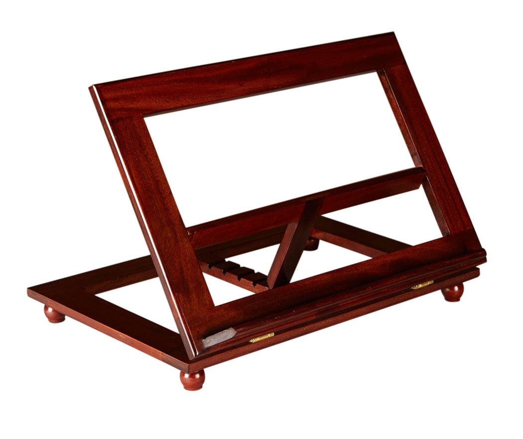 Mahogany Wood Adjustable Bible Stand with Ledge - 10.5 Inch Walnut Finish Church Altar Book Holder for Worship, Prayer & Home Devotion