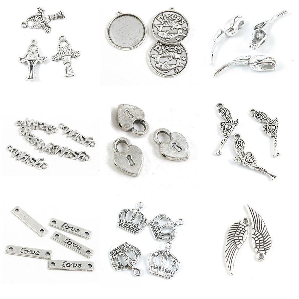 31 PCS Jewelry Making Charms Set - Angel Wing, Crown, Love Tag, Connector, Pistol, Gun Lock, Wish, Rose Flower, Pisces for DIY Bracelets, Necklaces, Keychains - Perfect for Crafting, Gifts & Fashion Accessories