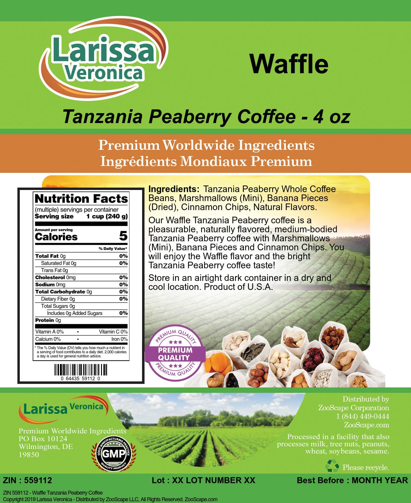 Premium Waffle Tanzania Peaberry Coffee Beans - Gourmet Naturally Flavored Whole Bean Coffee (4 oz, 3-Pack) - Perfect for Home Brewing, Gifts & Coffee Enthusiasts