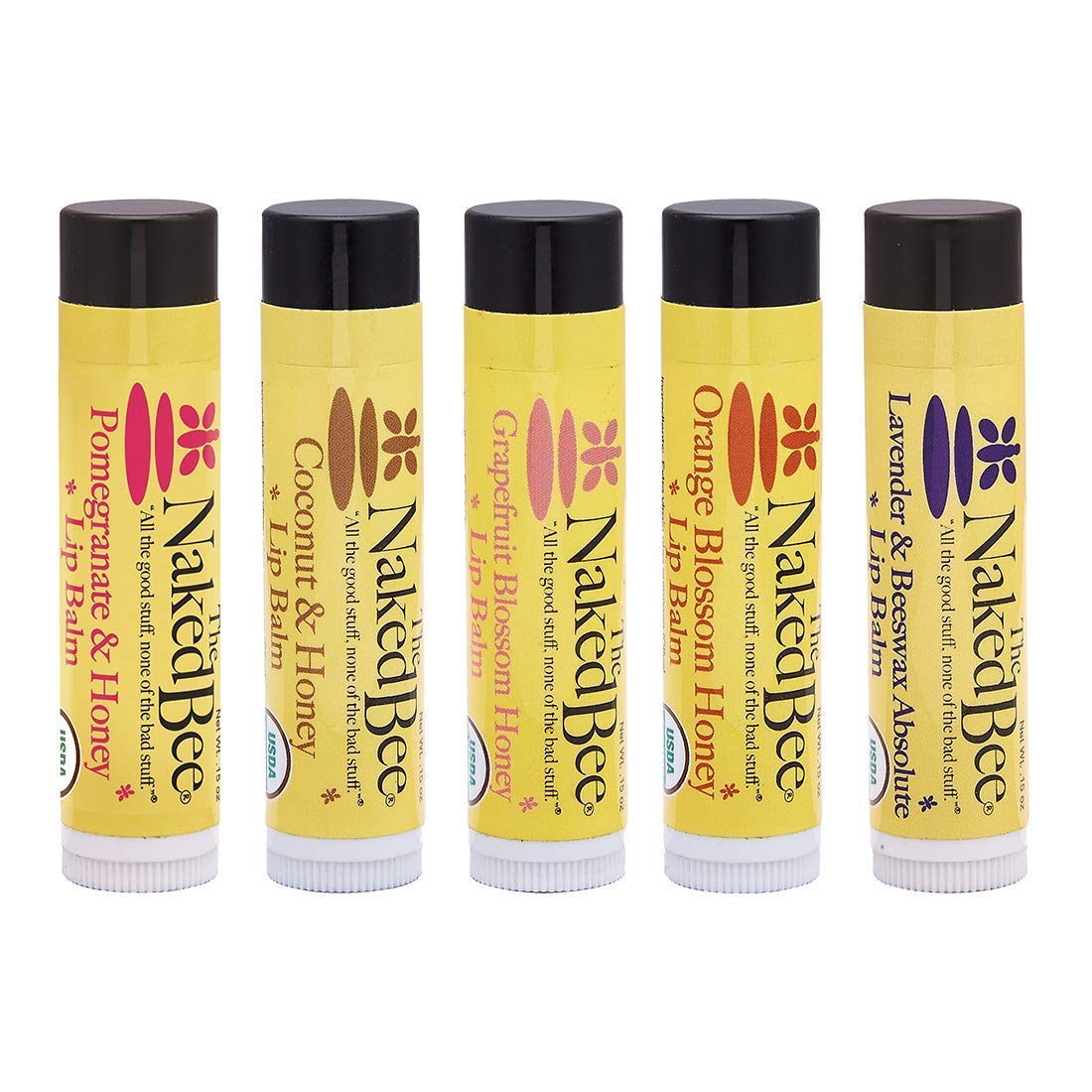 The Naked Bee Moisturizing Hand & Body Lotion 6.7oz + Lip Balm Sampler Set - Coconut Honey, Orange Blossom, Pomegranate, Grapefruit & Lavender Beeswax - Hydrating Skincare Gift for Dry Skin - Perfect for Travel, Home & Office Use