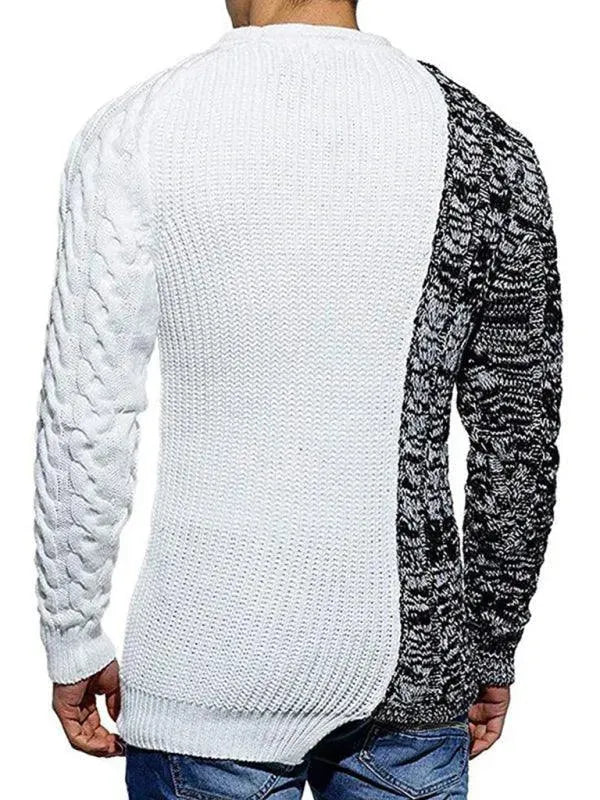 Men's Patchwork Round Neck Pullover Sweater - Cozy Knitwear for Casual Wear & Winter Fashion