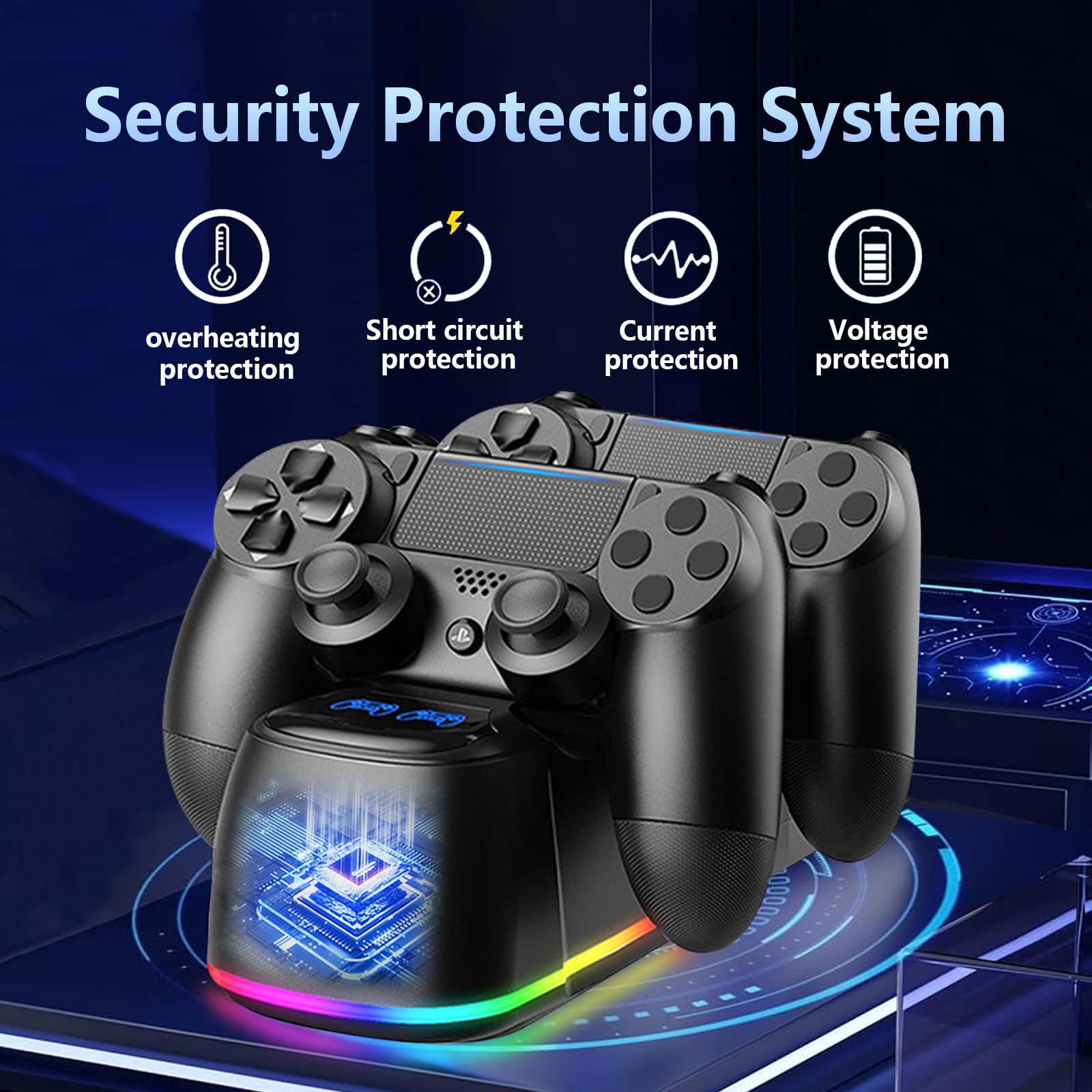AriKroii PS4 Controller Charging Station with RGB Light Effect, Dual Charger Dock for Playstation 4/PS4 Pro/PS4 Slim - Perfect for Gaming Setup & Night Play