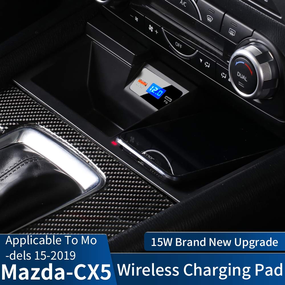 BeHave Wireless Car Charger Mount for Mazda CX-5 2017-2020 - Fast QC 3.0 Charging Compatible with iPhone Xs/XR/X/8 & Samsung S9/S9+/S8/S7/Note 8 - Perfect for Hands-Free Charging While Driving