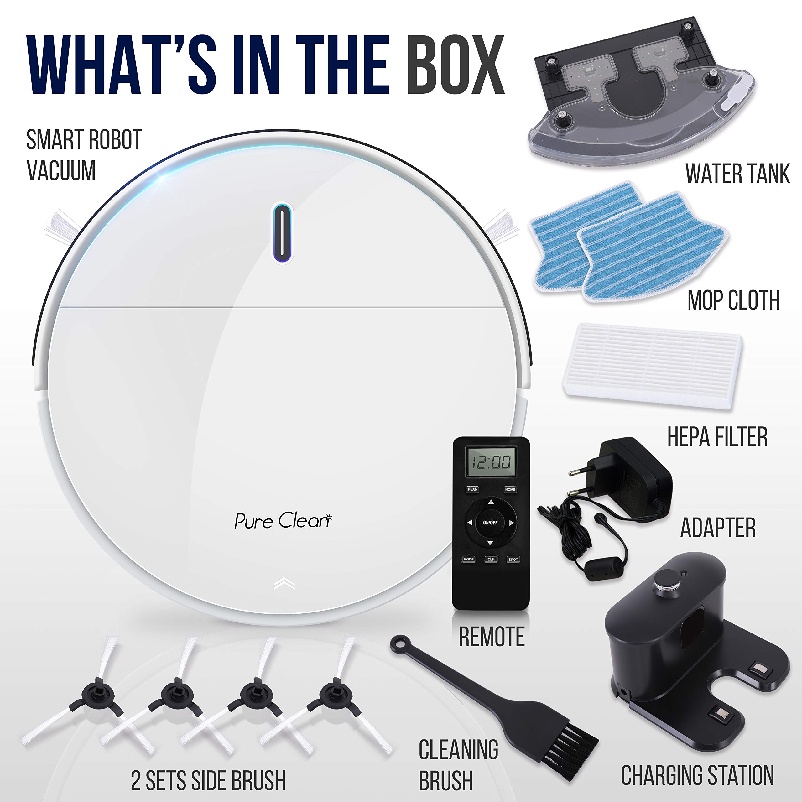 PURE CLEAN Smart Automatic Robot Vacuum Cleaner with Self-Charging Dock - Powerful Robotic Vacuum for Carpets, Hardwood Floors & Tile - Anti-Drop Sensors, Auto Activation - Ideal for Pet Hair, Daily Home Cleaning (PUCRC95PLUS.9)