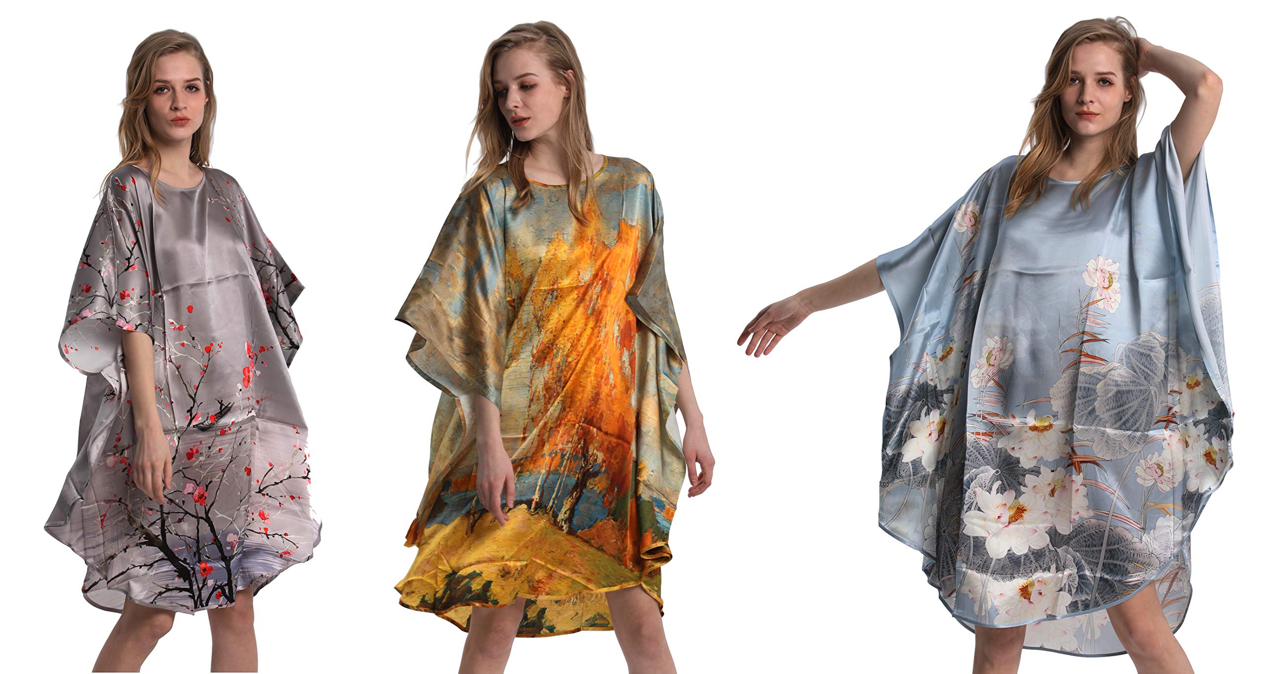 100% Pure Silk Nightgown for Women - Batwing Sleeve Classic Sleepwear & Loungewear - Perfect for Relaxing at Home, Bridal Shower Gift, or Luxury Sleepwear