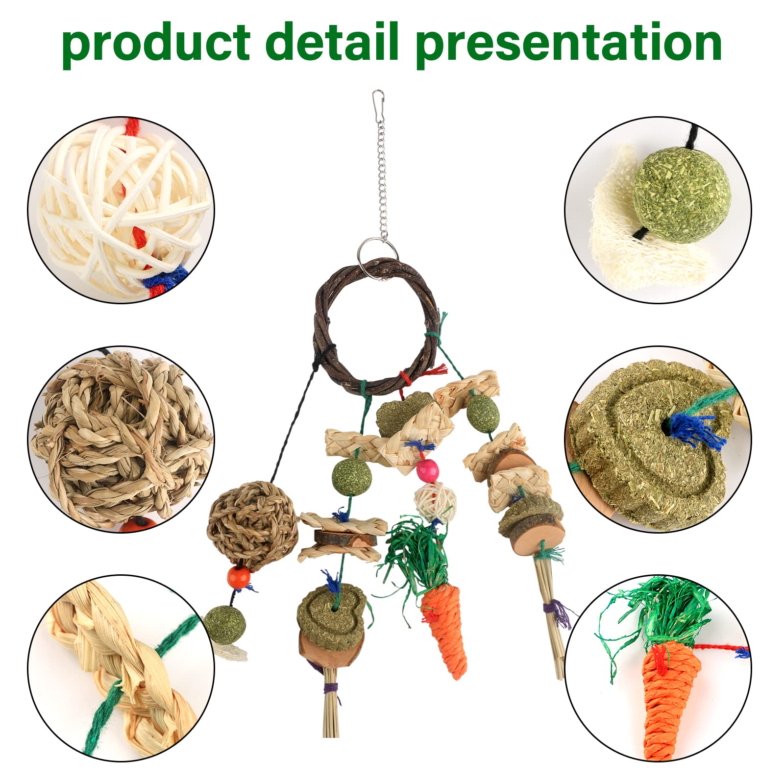 HOSUKKO 2PCS Rabbit Chew Toys for Small Pets - Bunny Guinea Pig Teeth Grinding Toys, Dental Health Molar Tool for Rabbits, Hamsters & Small Animals - Hanging Chew Toys for Play & Teeth Care - Perfect for Cage Entertainment & Dental Hygiene