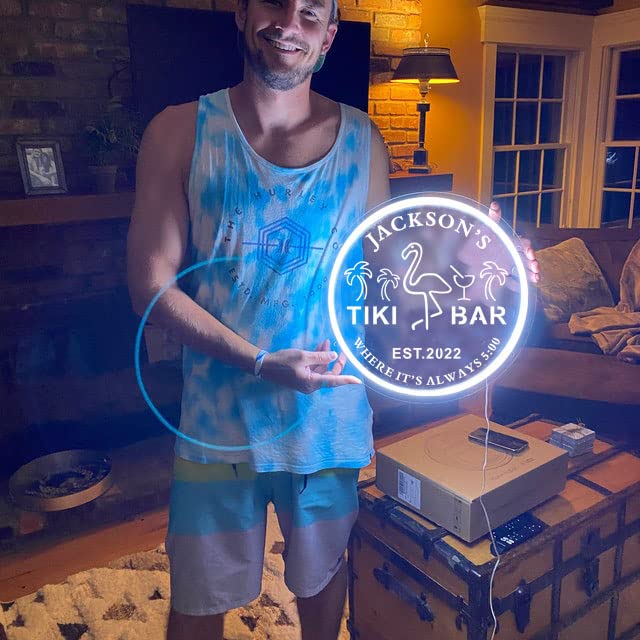 Custom Personalized Flamingo Bar Neon Sign - Tiki Themed Backyard & Patio Decor - Perfect for Tropical Parties, Luaus & Outdoor Entertaining