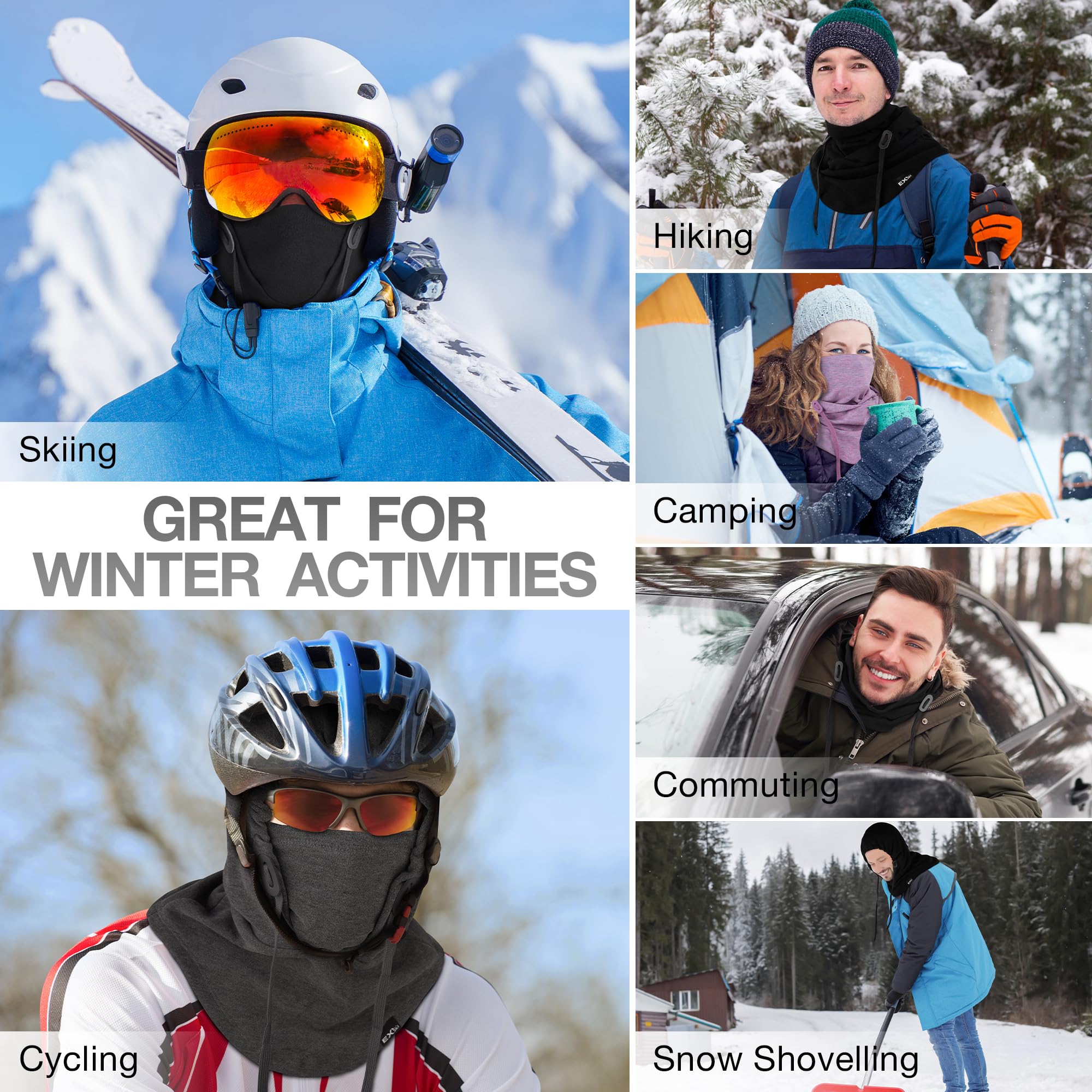 Balaclava Face Mask for Men & Women - 4-in-1 Warm Winter Ski Mask & Neck Warmer - Cold Weather Protection for Skiing, Cycling, Motorcycling & Outdoor Activities