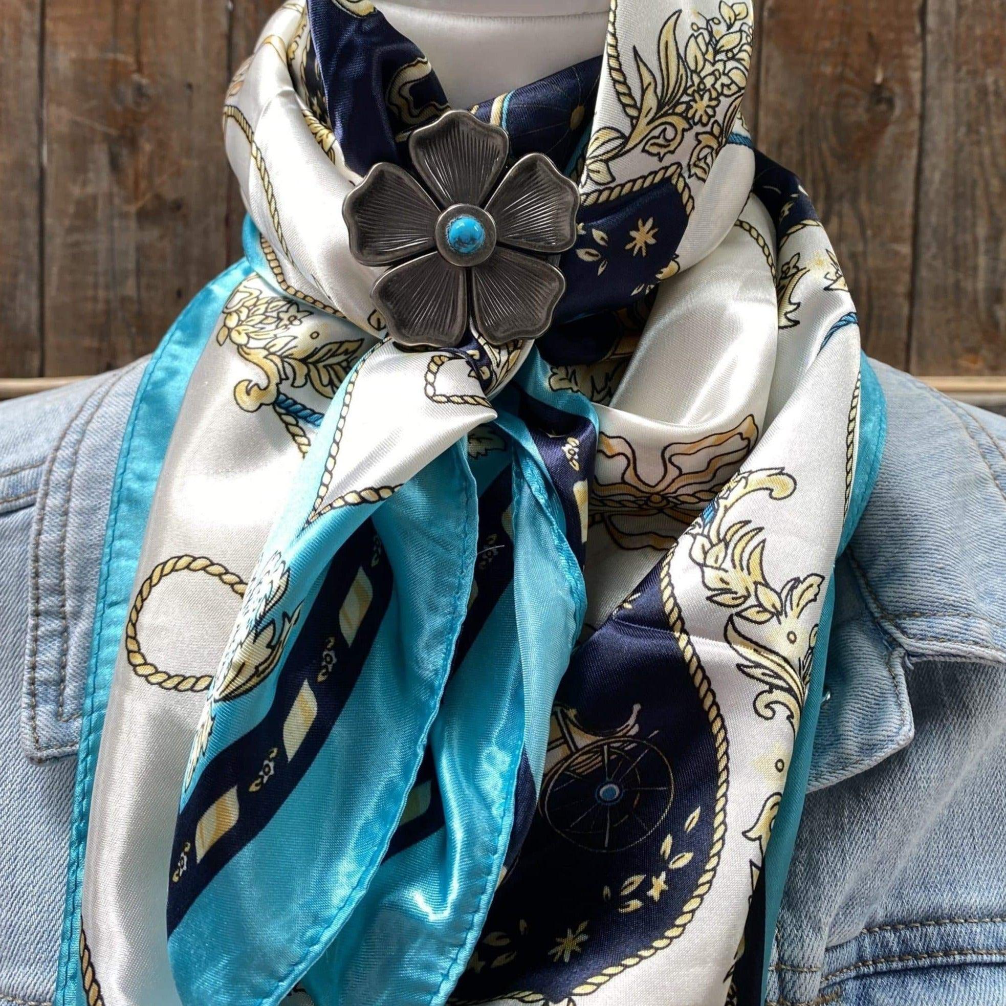 35x35 Ornate Turquoise Wild Scarf - W110L Slide WRC326B - Perfect for Western Fashion, Cowboy Rides & Outdoor Adventures