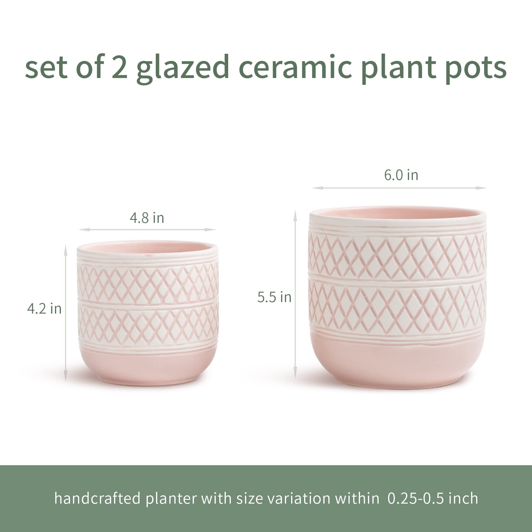 6 + 4.7 Inch Ceramic Flower Plant Pots with Drainage Hole - Indoor Planters for Succulents, Orchids, Snake Plants & Cactus - Perfect for Home Decor, Office Desk & Garden Use (Pink)