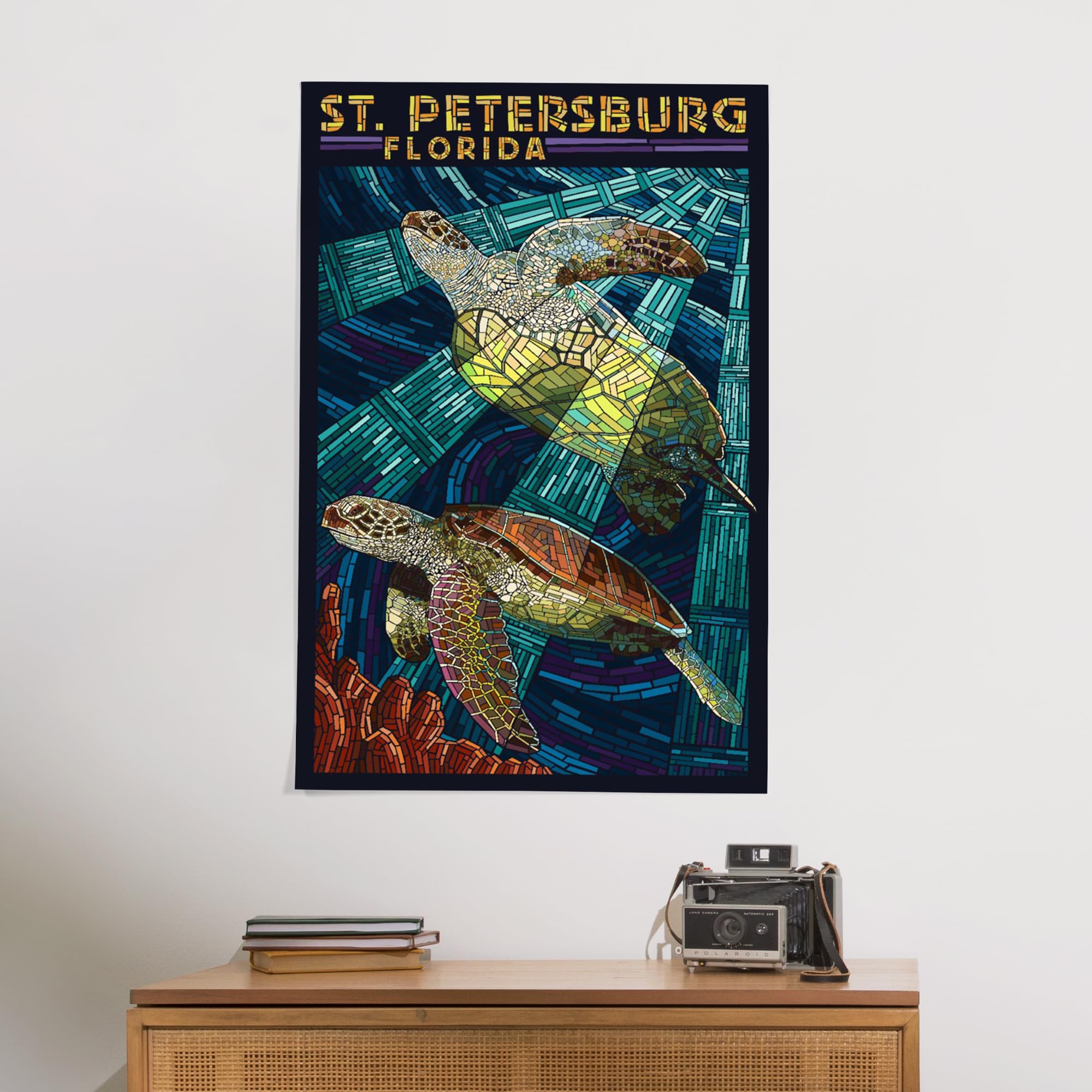 Lantern Press 24x36 Inch Giclee Art Print - St. Petersburg Florida Sea Turtle Mosaic Wall Decor | Perfect for Beach House, Coastal Living Room & Ocean-Themed Bedroom Decor