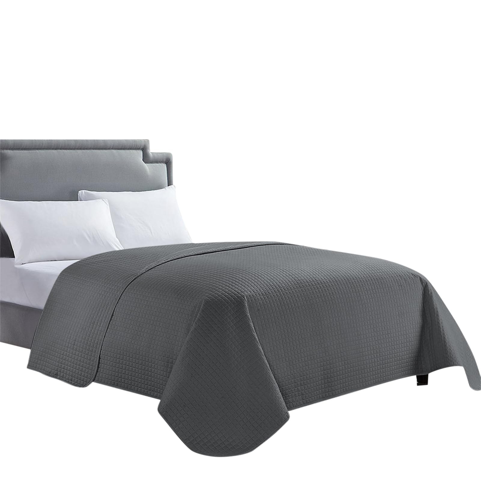 HollyHOME Luxury Checkered Super Soft Solid Pinsonic Quilted Bedspread - Twin Size Dark Grey Quilted Bed Cover for Cozy Bedroom Decor & Guest Room Essentials