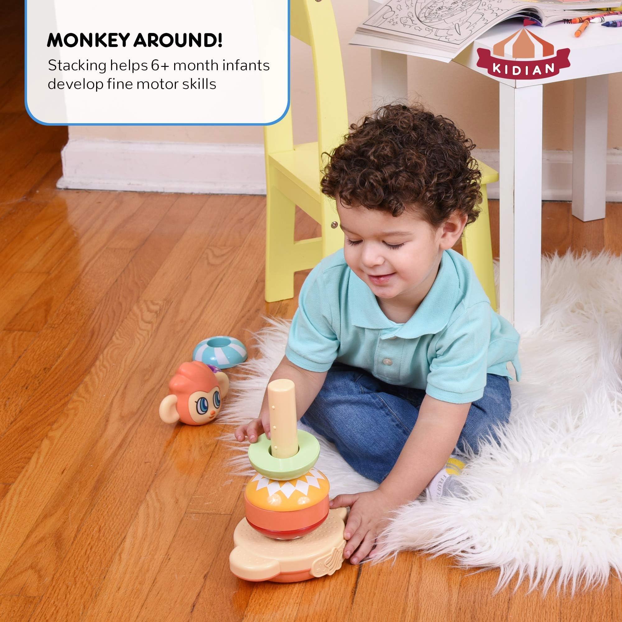 Flybar Kidian Stacking Toys - Mon Mon The Rainbow Stacker | Educational Baby & Toddler Stacking Toy (1-3 Years) | Musical Developmental Toy for Kids | Perfect for Playtime, Learning Colors & Motor Skills Development