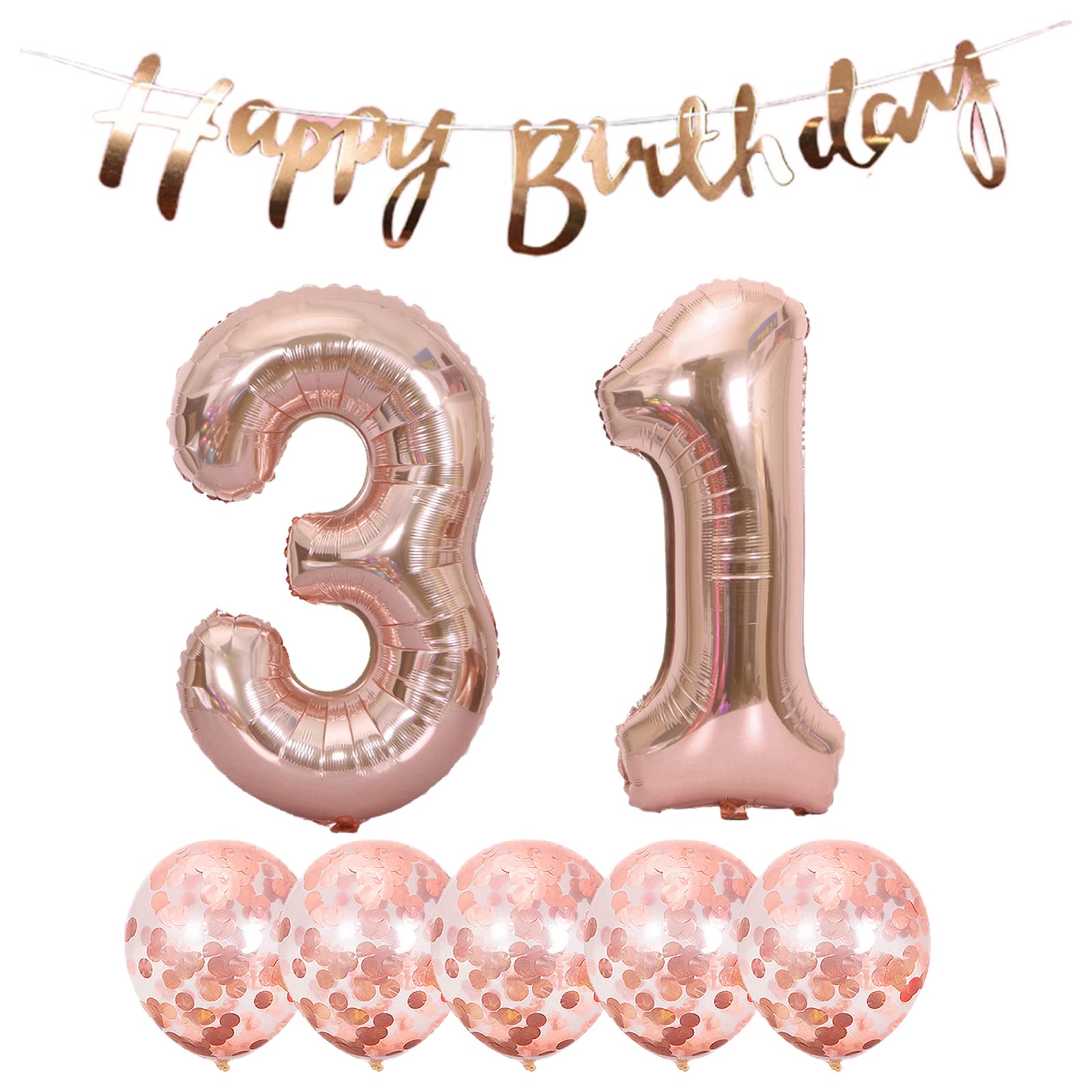 31st Birthday Decorations Set - Happy Birthday Banner, Helium Balloons (Number 31, Latex & Foil), Rose Gold Party Supplies for 31 Years Old Celebration - Perfect for Adult Birthday Parties, Milestone Decorations & Anniversary Events