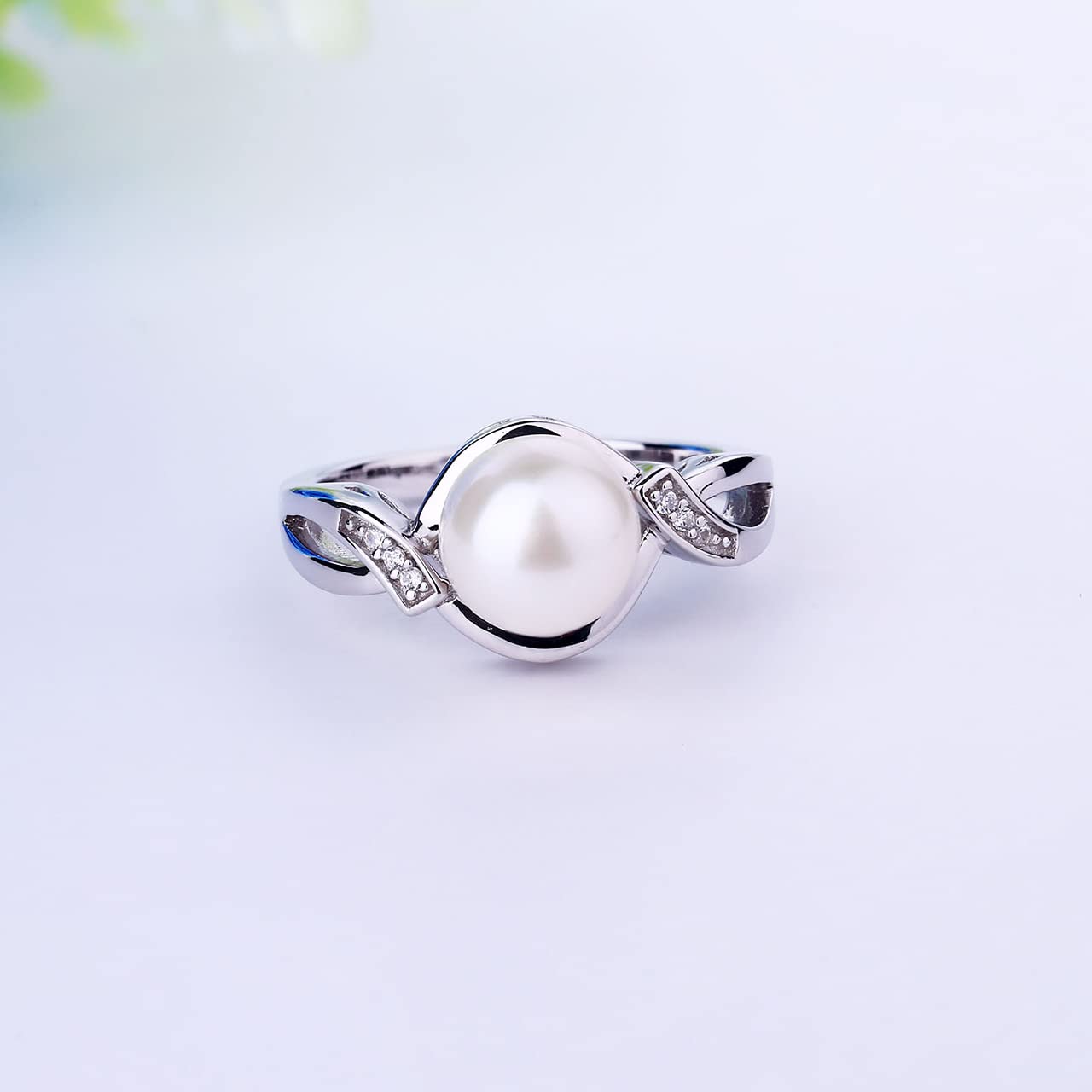 JO WISDOM 925 Sterling Silver Infinity Ring with 9mm White Freshwater Pearl & Cubic Zirconia - Elegant Women's Jewelry for Wedding, Anniversary, Birthday Gift (Sizes 5-10)