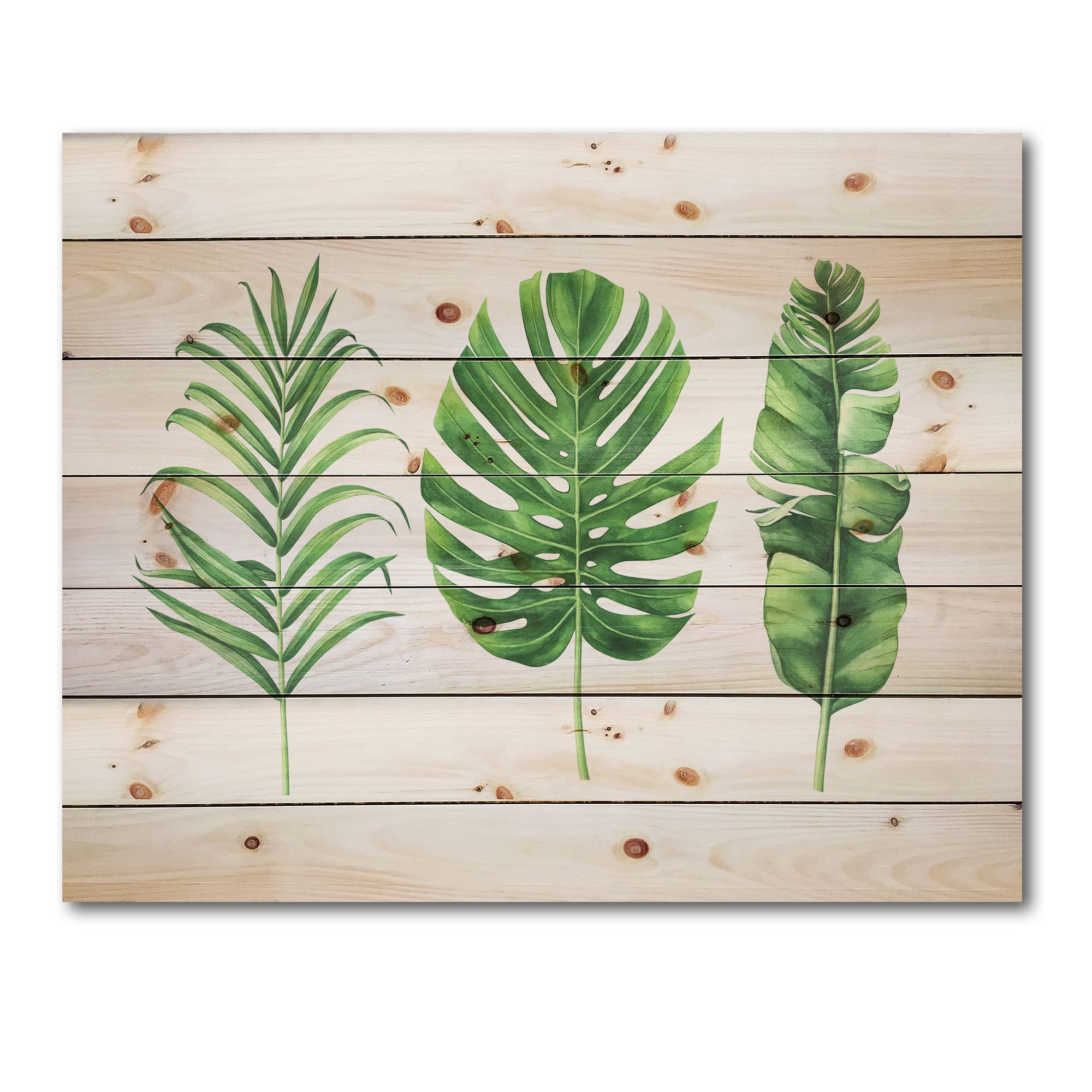 Monstera Leaf Wall Decor - Tropical Farmhouse Wood Wall Art, Large Floral Printed Pine Wood Panel for Living Room, Bedroom & Office