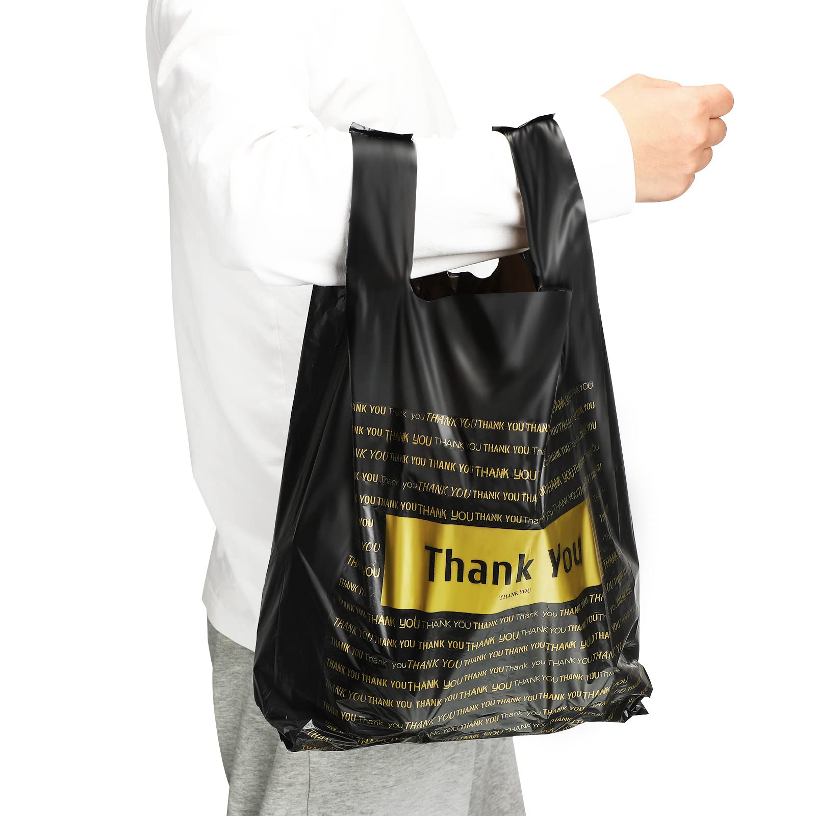 Zonon 200-Piece Thank You Shopping Bags Set - 3 Sizes (Small/Medium/Large) with Handles - Premium Plastic Boutique Gift Bags for Retail Stores, Parties & Customer Appreciation