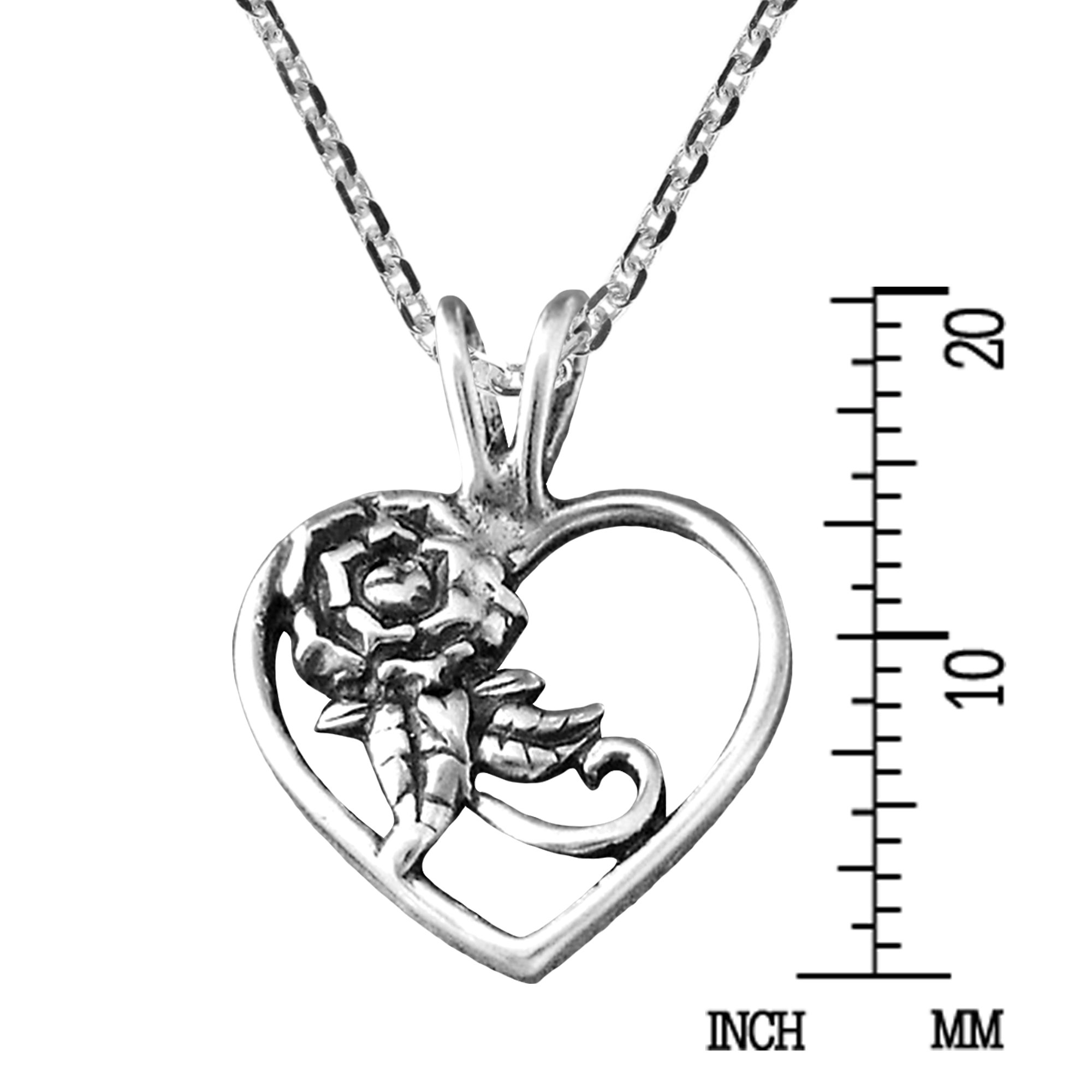 Beautiful .925 Sterling Silver Rose in Heart Pendant Necklace for Women - Perfect Gift for Valentine's Day, Anniversary & Romantic Occasions